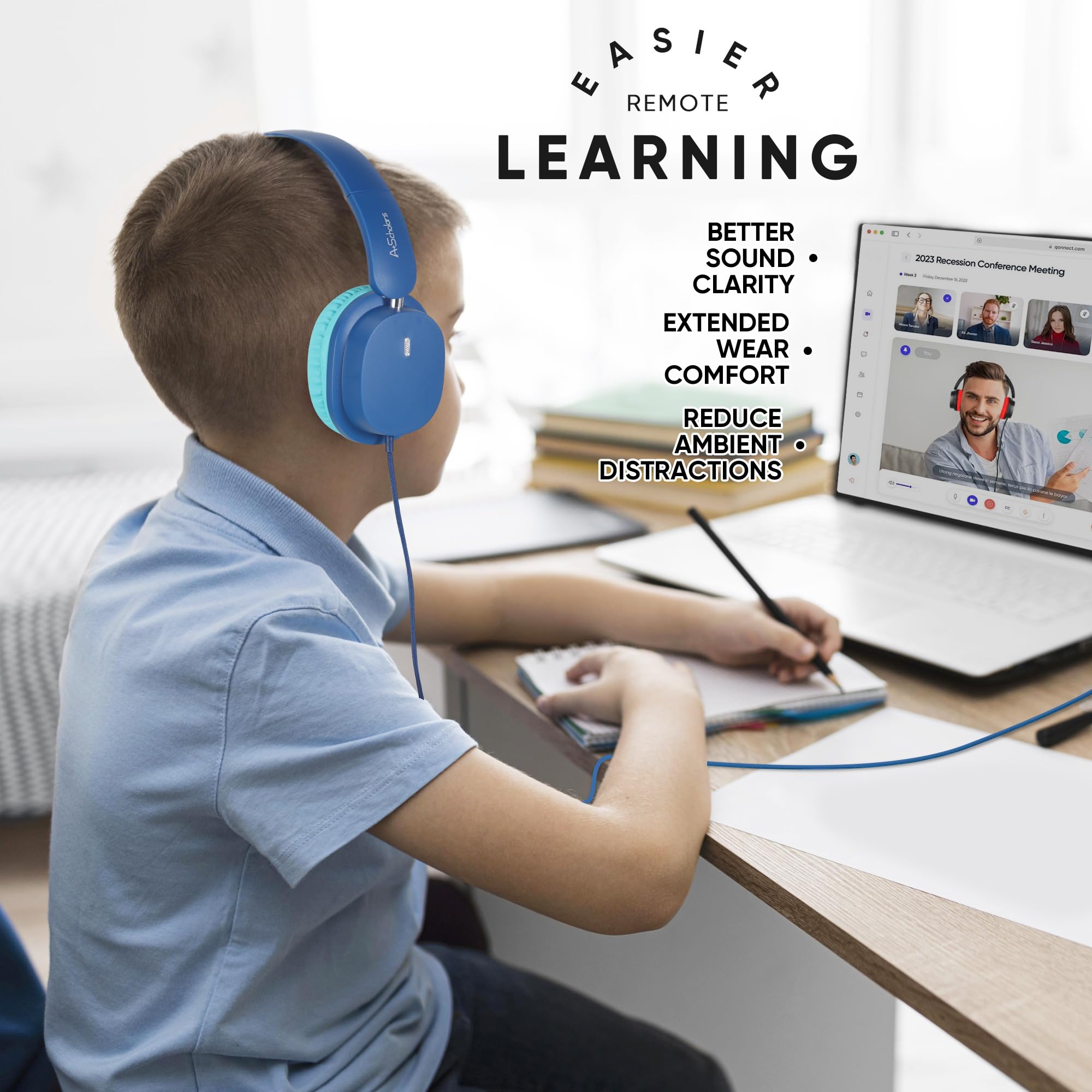 5-Pack Kids Headphones Bulk Set - Foldable Over-Ear Wired Headphones with 3.5mm Jack for School, Classroom, Online Learning, Travel & Airplane Use - Colorful Design for Boys and Girls