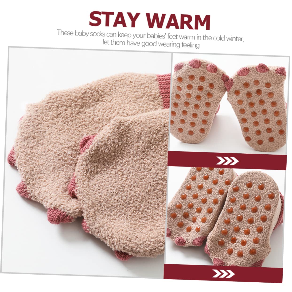 SAFIGLE 5 Pairs Winter Warm Socks for Women - Breathable Thermal Socks with Non-Slip Design, Soft Pink Polyester Blend - Perfect for Cold Weather, Hiking, and Indoor Comfort