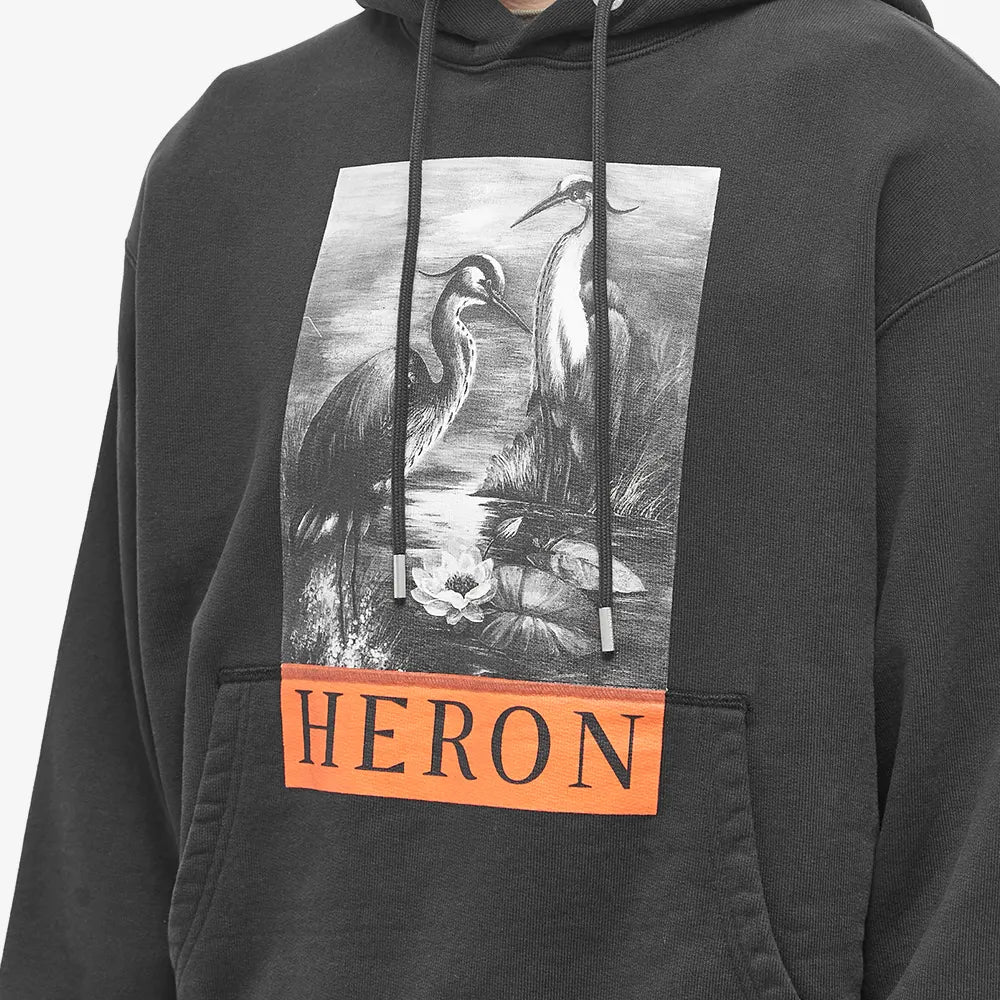 Heron Preston Black Heron Print Hoodie - Men's Streetwear Pullover Sweatshirt | Casual Fashion for Urban Outfits & Street Style