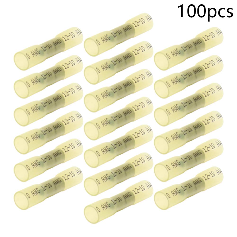 Fielect 100Pcs 48A Heat Shrink Wire Connectors - 42mm Length Waterproof Electrical Connectors (Yellow) for Marine, Automotive & Outdoor Wiring Applications