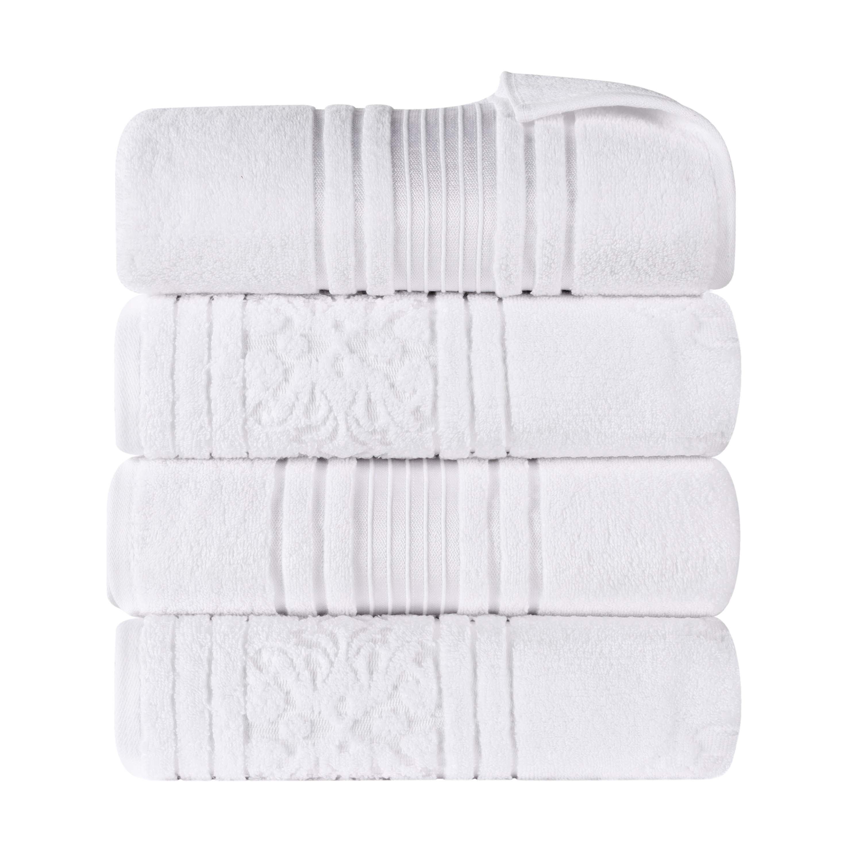 Premium 100% Zero Twist Cotton Bath Towel Set of 4 - Ultra Soft & Absorbent Solid & Jacquard Floral Design - Perfect for Spa, Bathroom, Beach & Guest Use