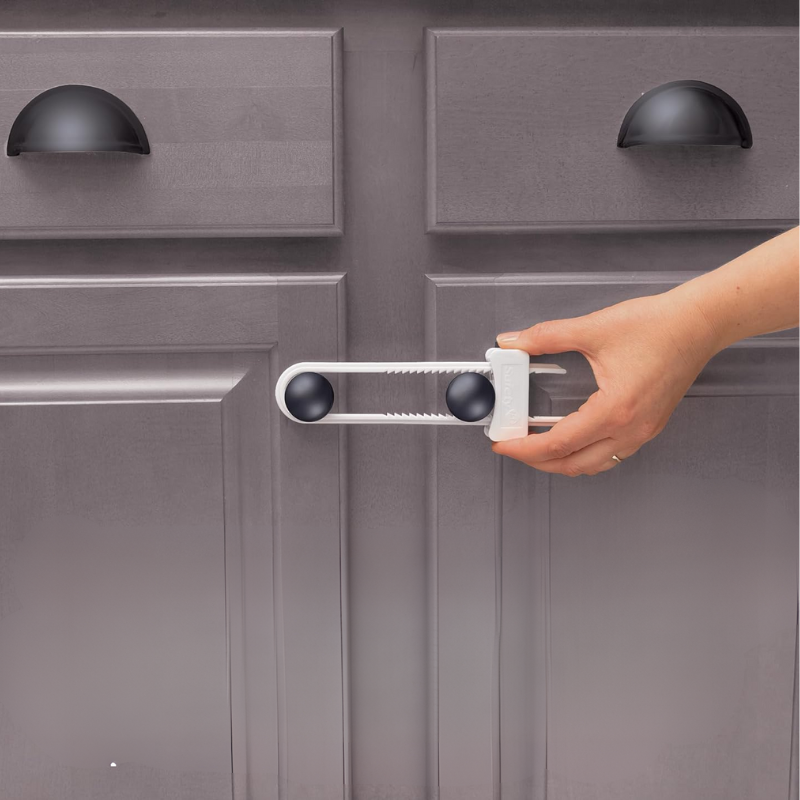 2 Pack White Cabinet Slide Locks - Secure Drawers & Cabinets for Home, Kitchen & Office Organization