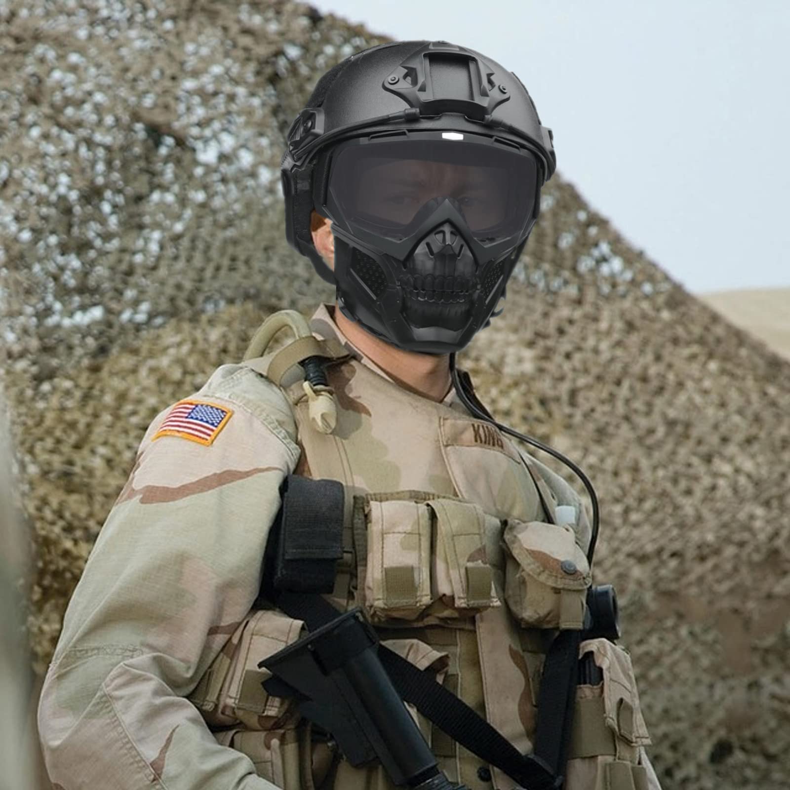 Tactical Airsoft Helmet & Full Face Mask with Detachable Goggles - NVG Mount & Side Rail - Military Paintball Gear for Outdoor Combat & Airsoft Games