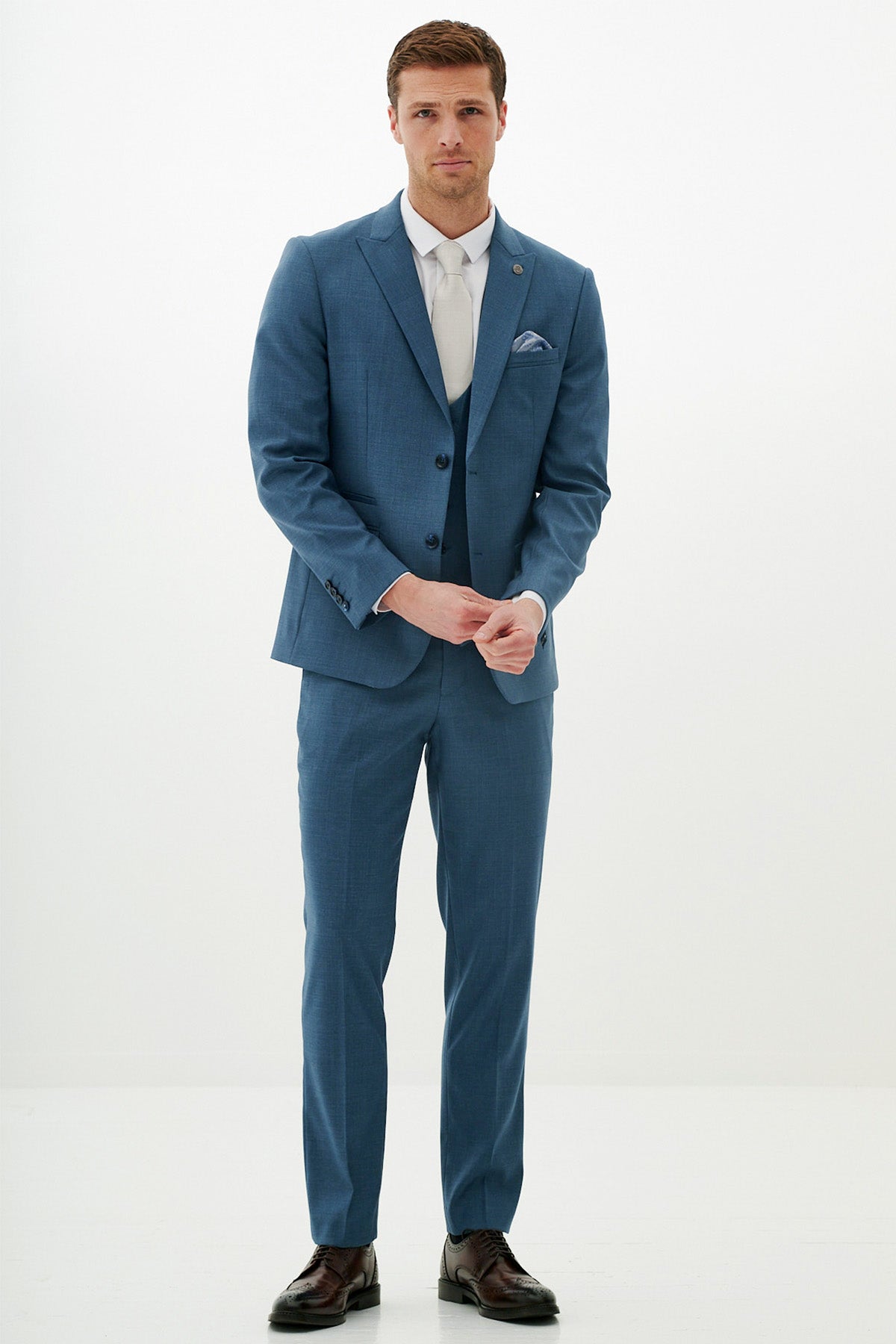 FINLEY Men's Teal Blue Three Piece Suit - Formal Business Attire for Weddings, Interviews & Special Occasions