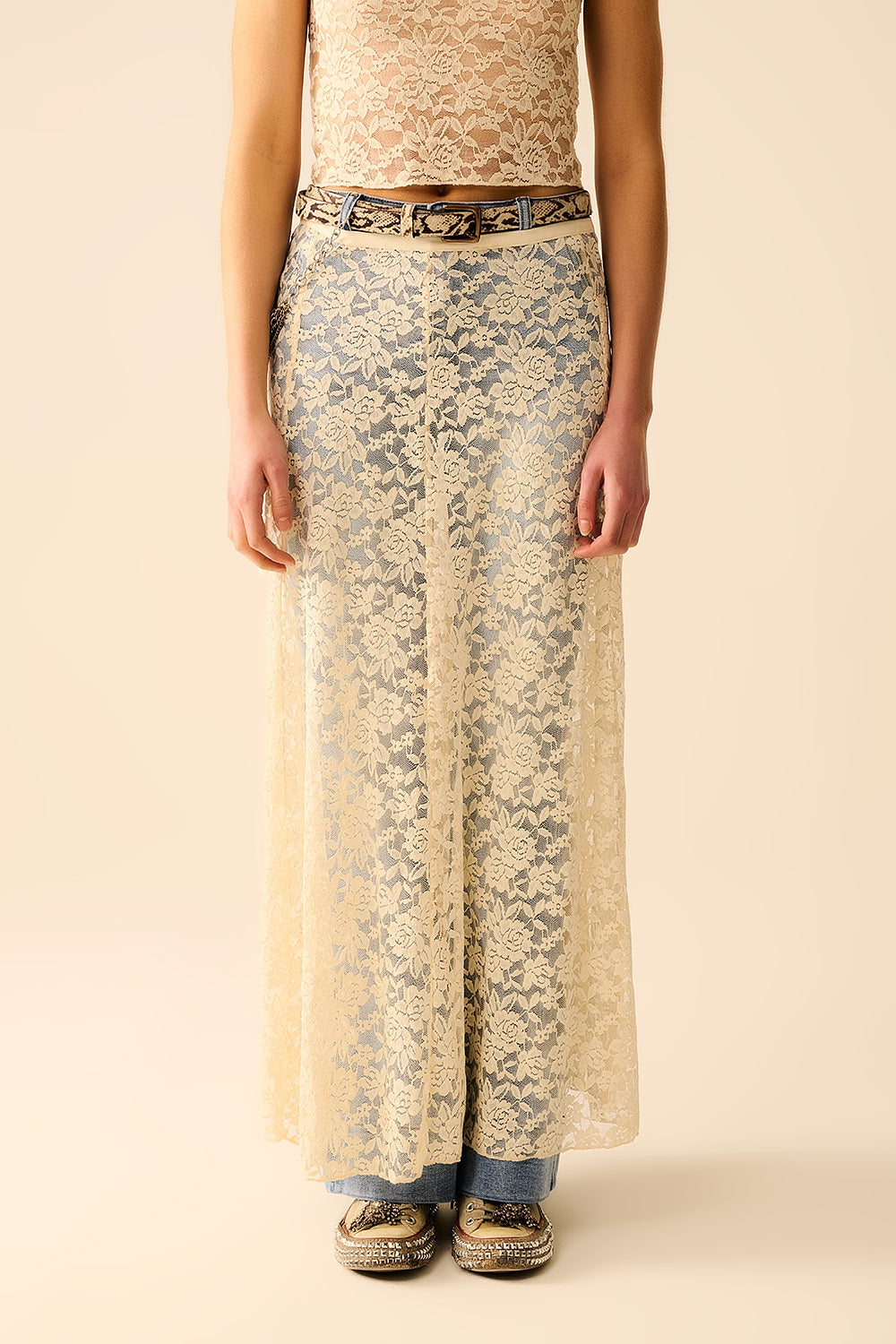 Beige Floral Lace Maxi Dress for Women - Elegant Long Boho Dress for Weddings, Parties & Summer Outings