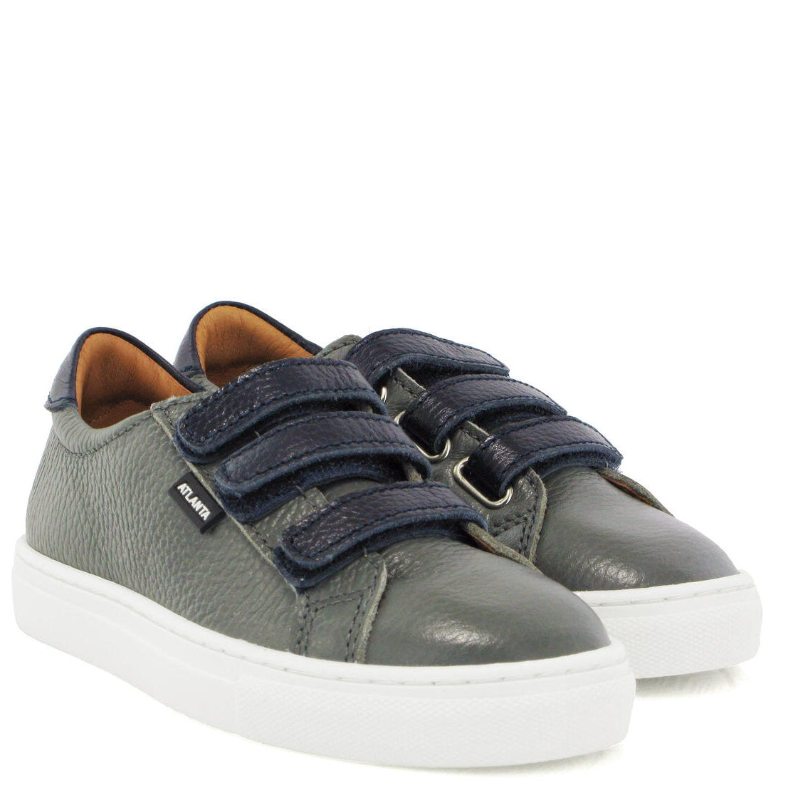 **Atlanta Moccasin Gray & Navy Pebbled Velcro Sneakers – Comfortable Slip-On Shoes for Men & Women – Perfect for Casual Wear, Walking & Travel**