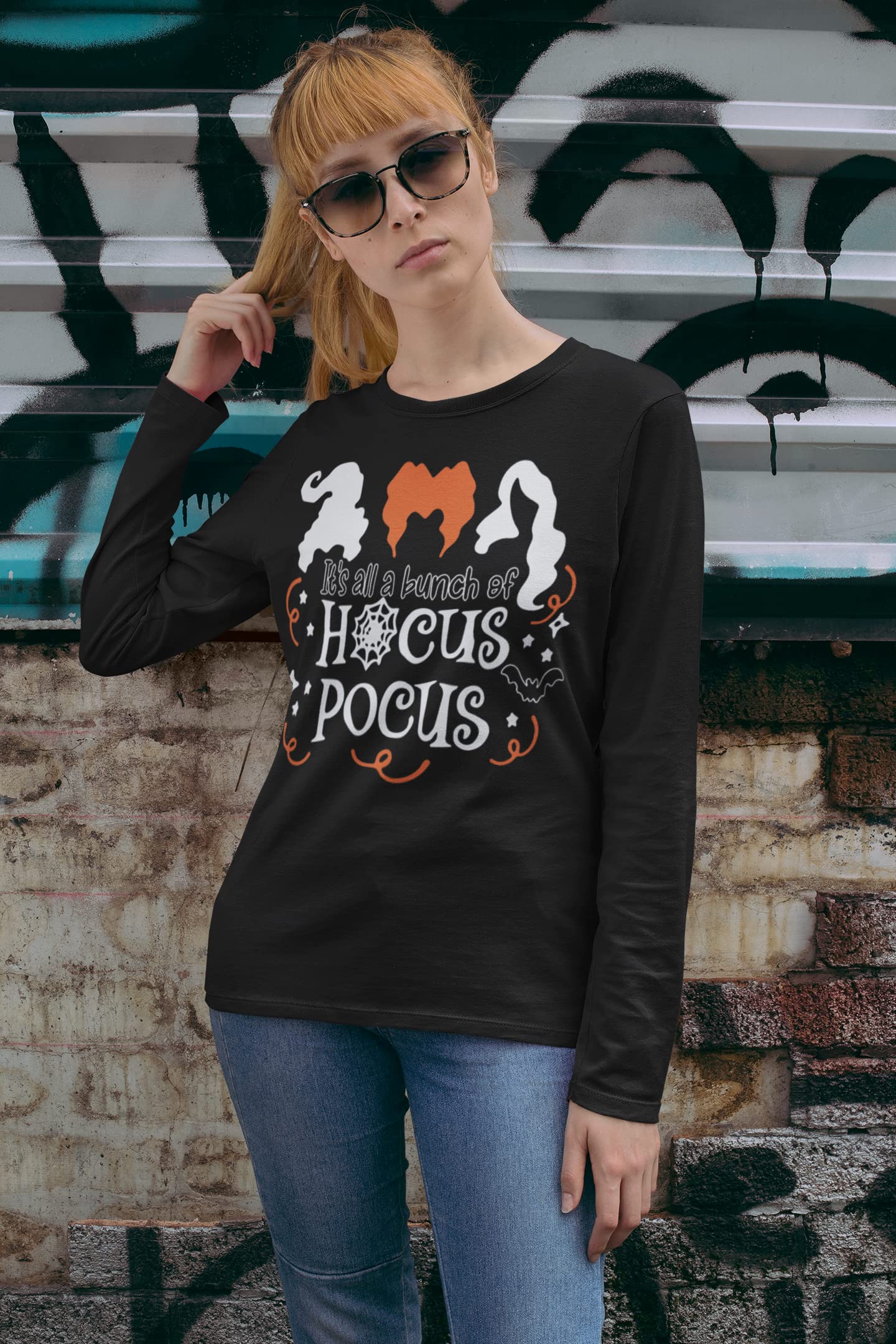Halloween Horror Movie Funny Pumpkin Women's Long Sleeve T-Shirt - Best Costume for Halloween Parties & Horror Movie Nights
