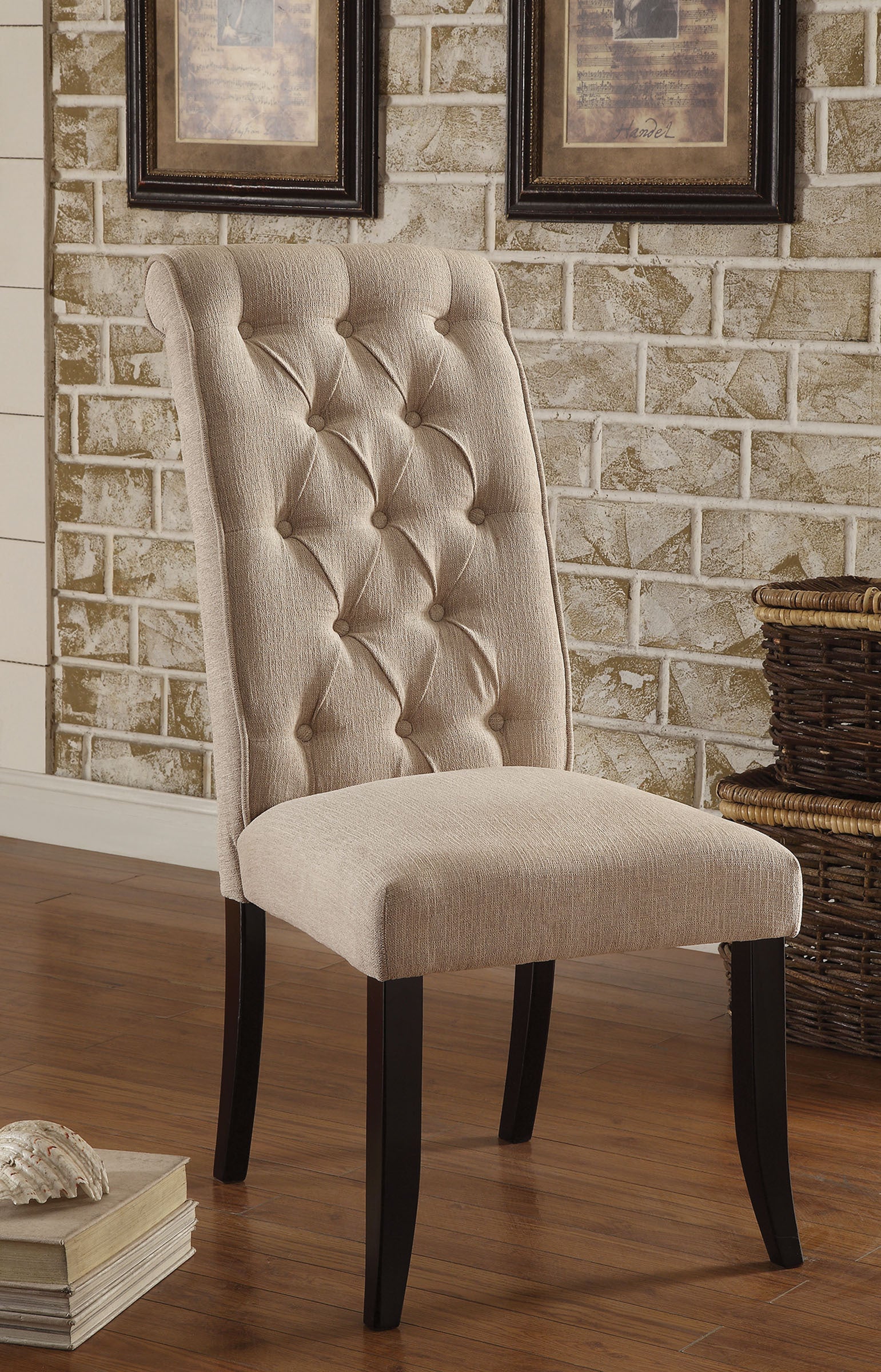 Contemporary Rustic Style Beige Fabric Upholstered Tufted Dining Chairs, Set of 2 - Perfect for Kitchen, Breakfast Nook & Farmhouse Dining Room Decor
