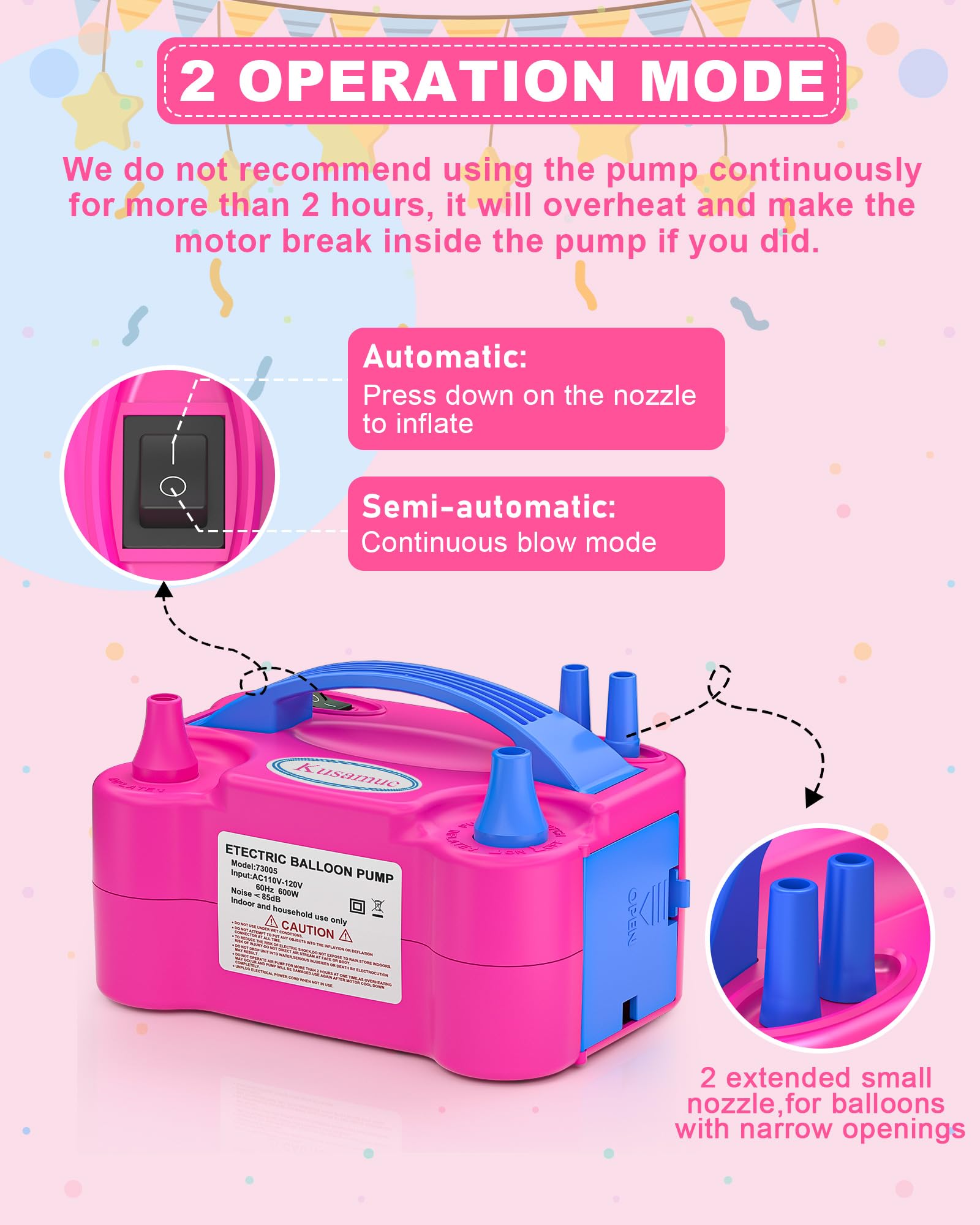 Electric Balloon Pump - Dual Nozzle Fast Inflator for Party Balloons | Portable Air Blower Machine for Kids Birthday, Wedding & Home Decorations | Rose Red | Perfect for Events, Baby Showers & Holiday Celebrations