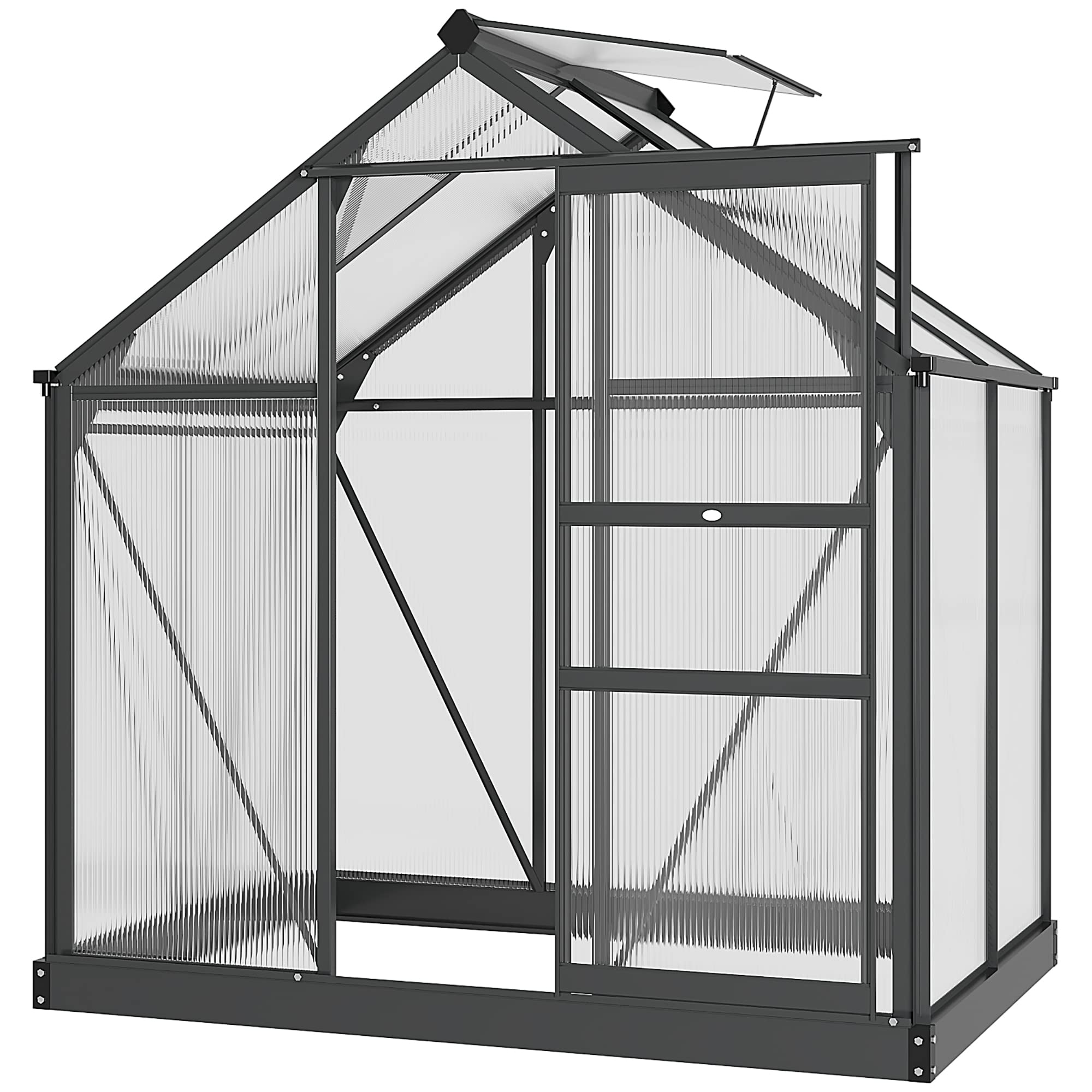 Outsunny 6x4 ft Polycarbonate Walk-in Greenhouse with Rain Gutter & Roof Vent - Durable Aluminum Frame Outdoor Garden Greenhouse for Patio, Backyard, Balcony | Perfect for Growing Vegetables, Flowers & Herbs Year-Round