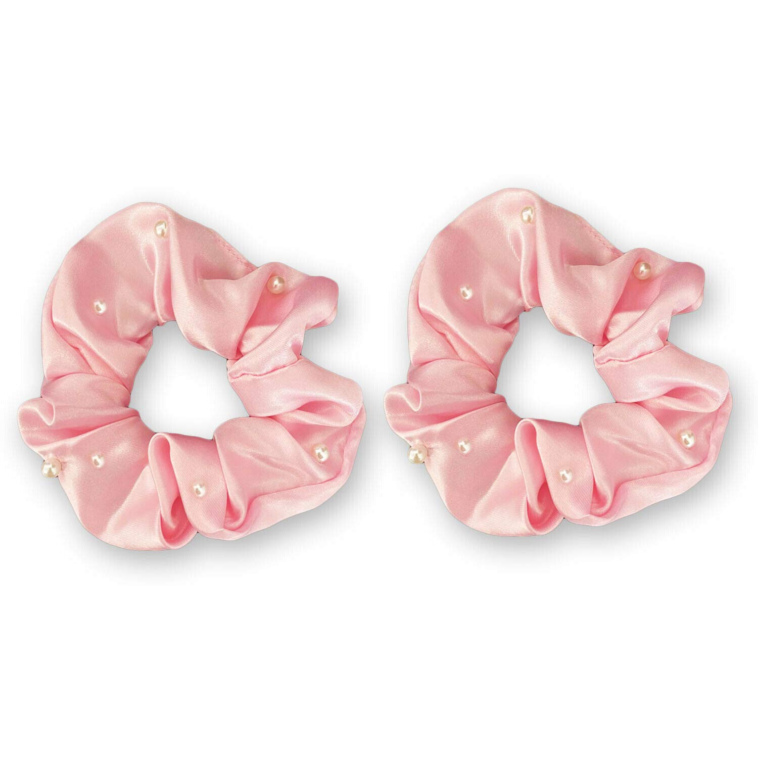2 Pack Pearl Hair Scrunchies - Satin Hair Ties for Women & Girls, Elastic Ponytail Holders, Fashion Hair Accessories (Light Pink) - Perfect for School, Work, Parties & Everyday Style