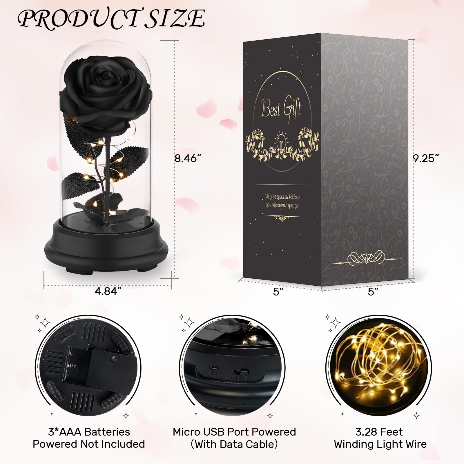Forever Preserved Black Rose - Eternal Flower Gift for Women, Valentine's Day, Mother's Day, Christmas & Anniversary - Perfect Romantic Present for Her, Home Decor & Special Occasions