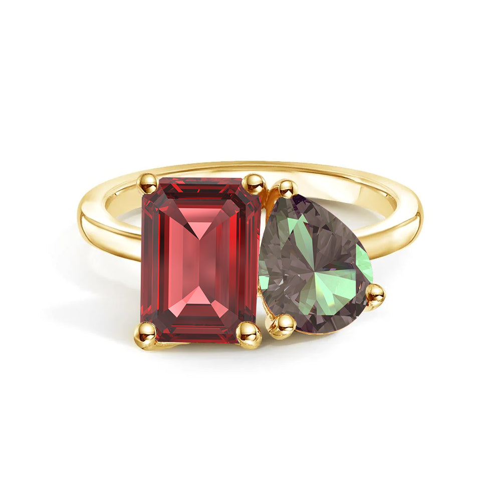 Personalized Toi et Moi Ruby Birthstone Ring for Women - Custom Anniversary, Engagement & Wedding Jewelry Gift - Perfect for Romantic Occasions & Special Celebrations