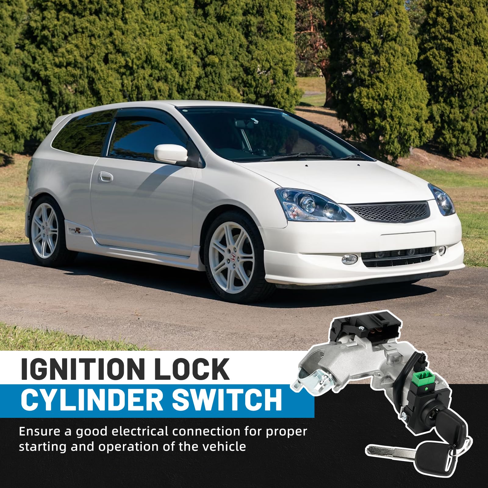 Honda Civic Ignition Switch Lock Cylinder with 2 Chipped Keys - Compatible with 1.3L & 1.7L Engine Models (2003-2005) - Perfect for Car Key Replacement & Anti-Theft Security