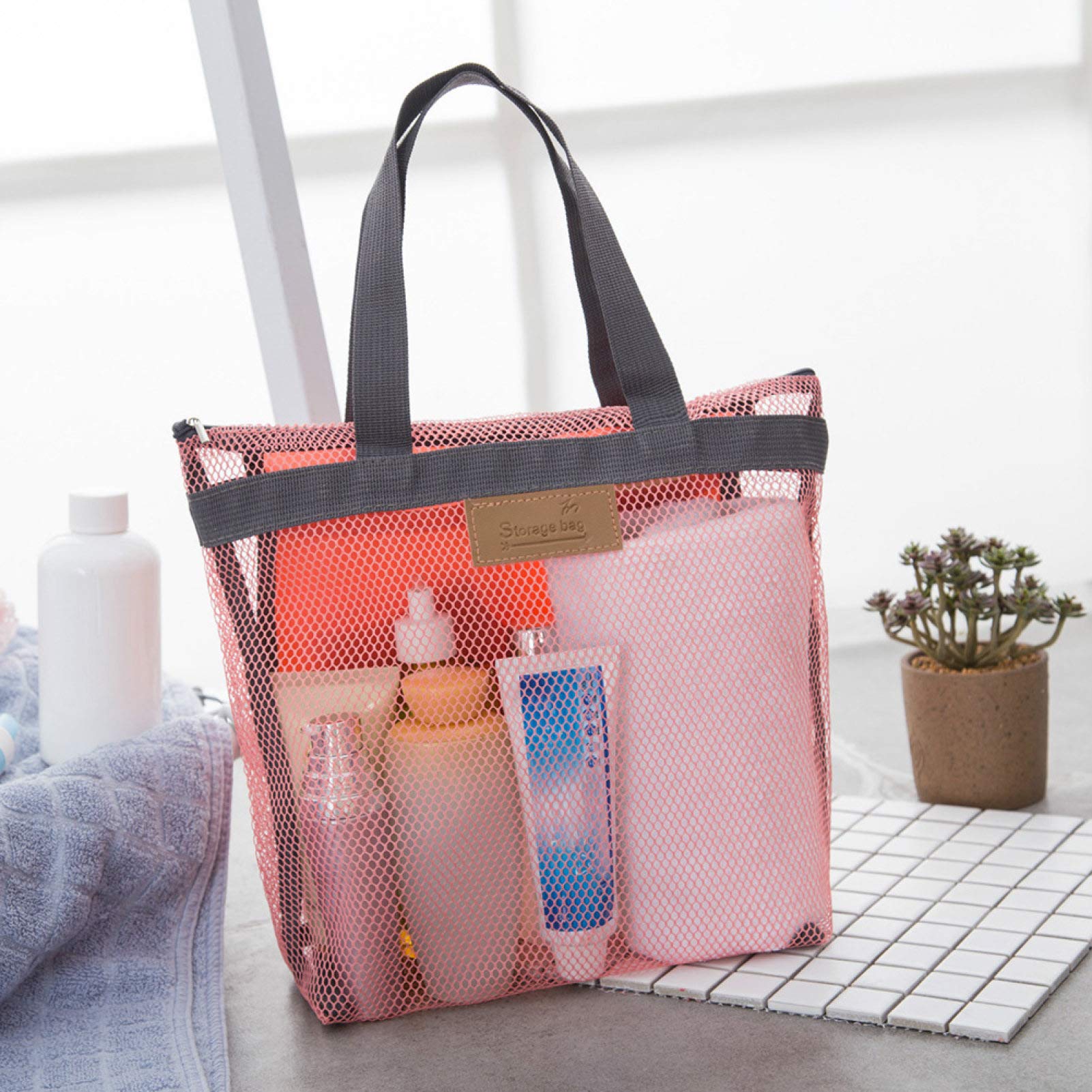 FRIDG Polyester Mesh Cosmetic Travel Bag with Zipper - Waterproof Toiletry Organizer for Women & Girls, Makeup Storage Pouch, Travel Essentials Case (Grey) - Perfect for Air Travel, Gym, Beach & Daily Use