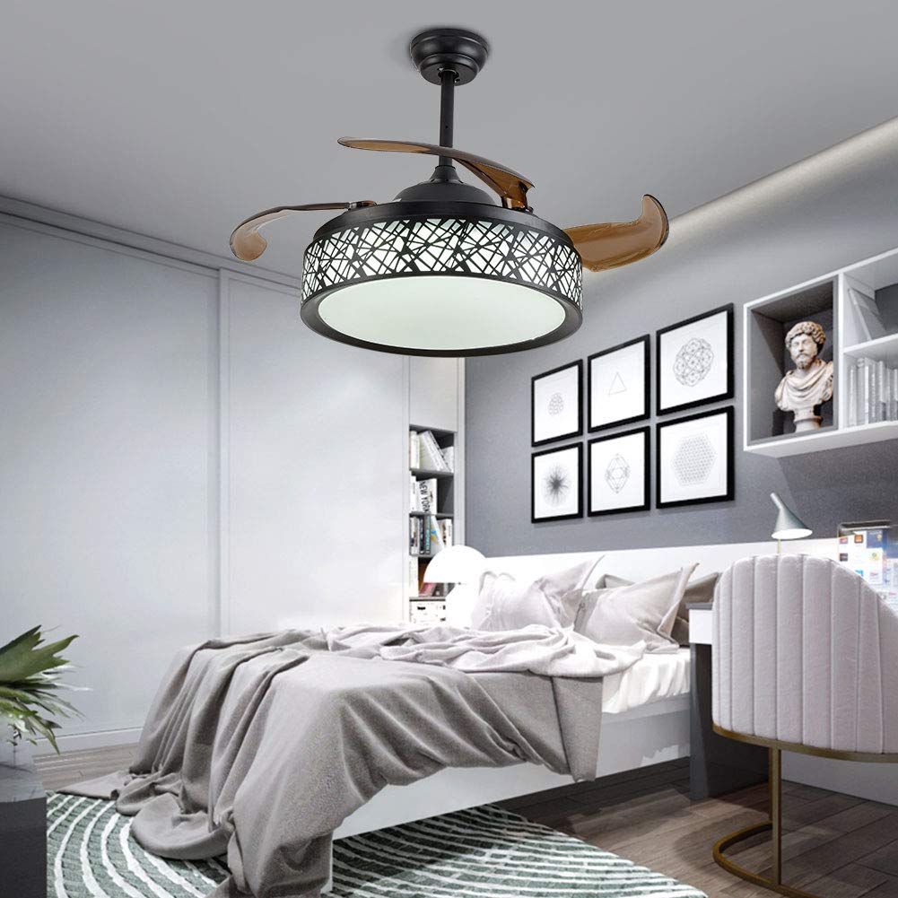 42 Inch Black Bird-Cage Ceiling Fan with Lights & Remote - Modern LED Chandelier Fan with 3 Speed Settings & 3 Lighting Colors - Perfect for Bedroom, Living Room & Home Decor - Energy Efficient Cooling & Ambient Lighting Solution
