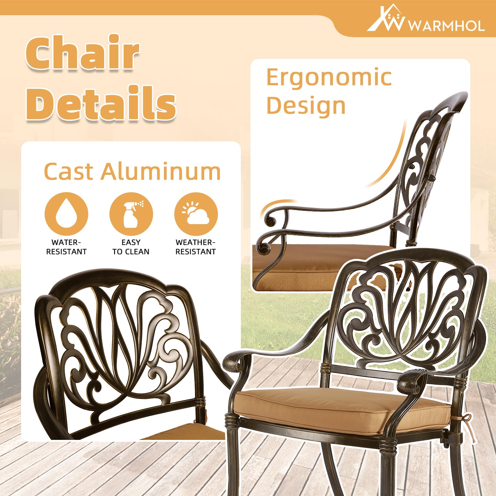 5-Piece All-Weather Outdoor Patio Dining Set - Cast Aluminum Garden Furniture with 4 Chairs, Cushions & 35.4