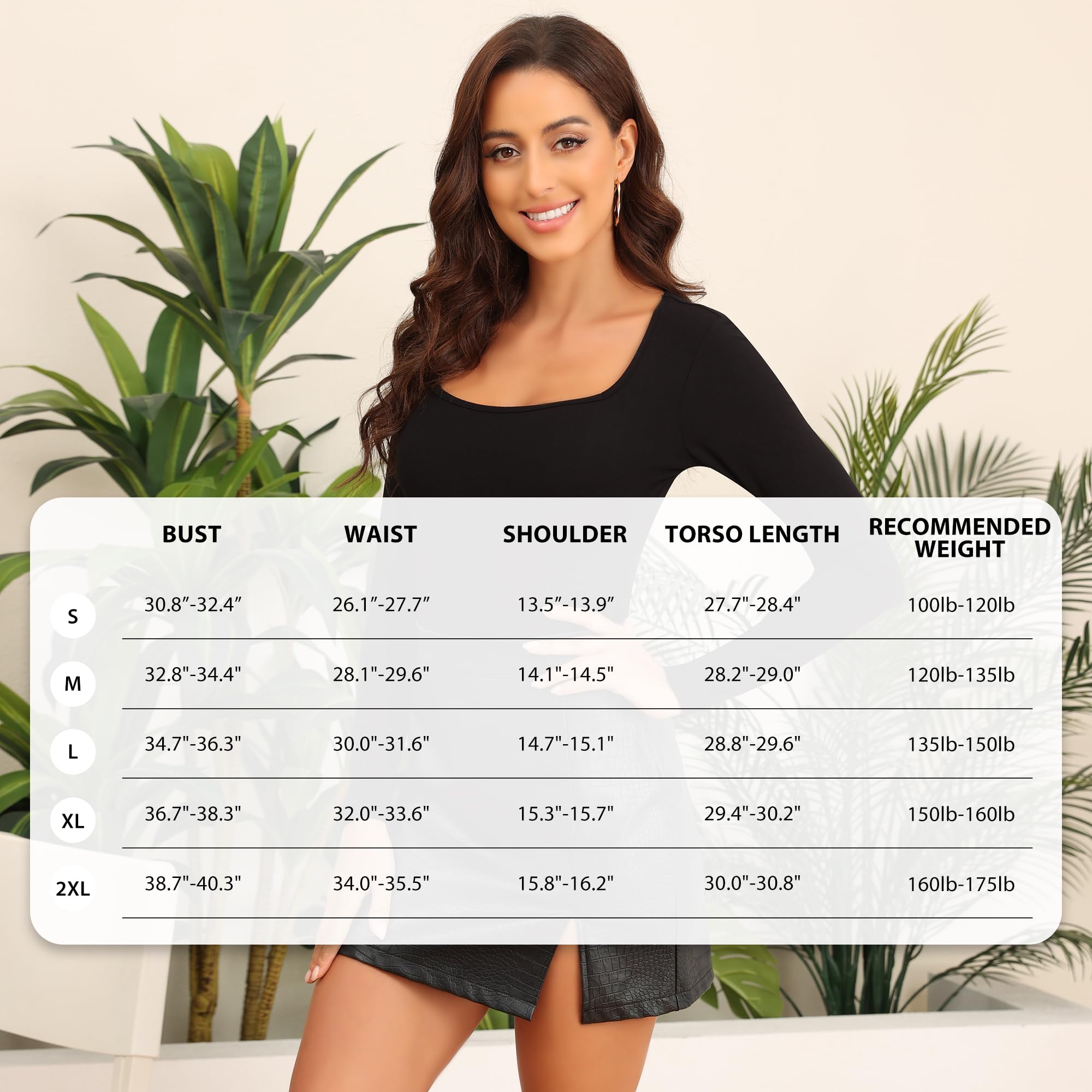 4/5 Pack Women's Square Neck Long Sleeve Bodysuit - Stretchy Comfort Fit Casual Tops for Everyday Wear | Perfect for Layering, Office, Date Night & Weekend Outfits