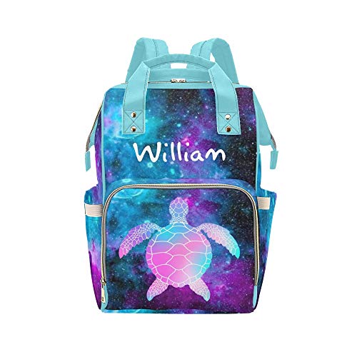 Custom Personalized Galaxy Universe Sea Turtle Diaper Backpack - Nursing Baby Bag with Name Embroidery, Waterproof Nappy Bag for Moms - Perfect for Travel, Daycare & Daily Use (Great Baby Shower Gift for New Moms)