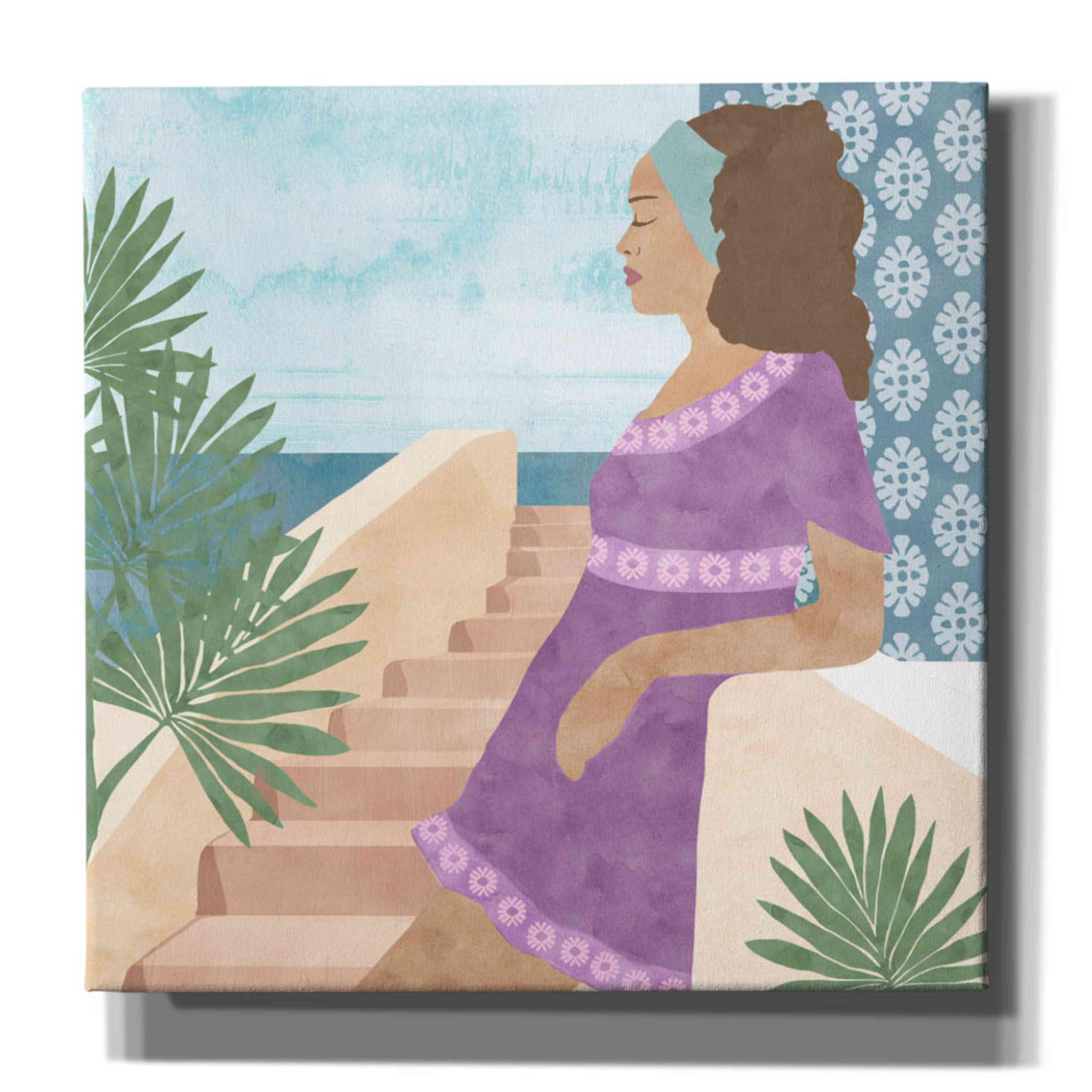 Flora Kouta 'Mediterranean Holiday IV' Giclee Canvas Wall Art Print - 37x37 Inches - Vibrant Coastal Home Decor for Living Room, Bedroom & Office