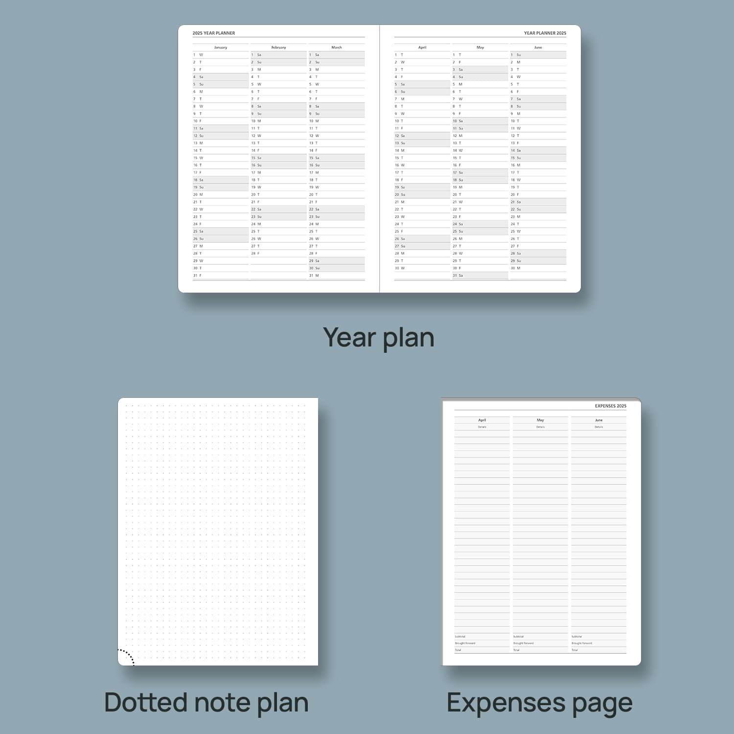 POPRUN 2025 Planner - Medium Size 8.5''x6.5'' Hardcover Daily Weekly Monthly Calendar with Hourly Time Slots, Monthly Tabs, 100 GSM Thick Paper - Pacific Green for Work, School & Personal Organization