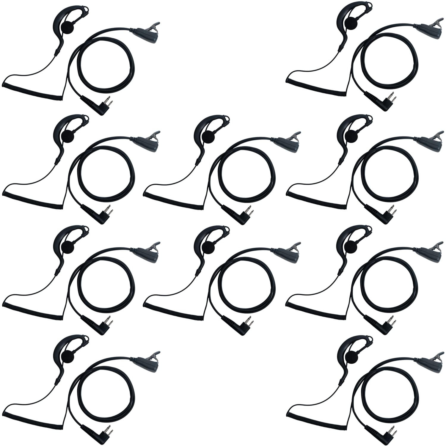 10 Pack G-Shape Earpiece Headset with Mic & PTT - Compatible with Motorola CP200D, RDM2070D, CP200, CP185 Walkie Talkie & 2-Way Radios (2 Pin Connector) - Ideal for Security, Construction & Event Communication