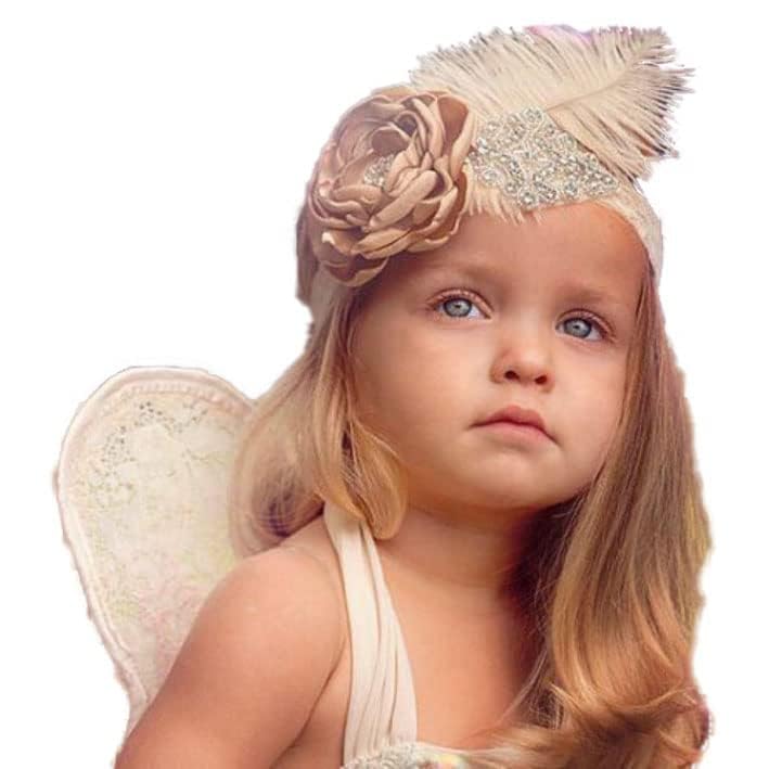 Nishine Baby Girls Rhinestone Flower Lace Headband - Elastic Infant Headbands for Newborns - Soft Hair Bands for Toddlers (White) - Perfect for Birthday Parties, Photo Shoots & Daily Wear