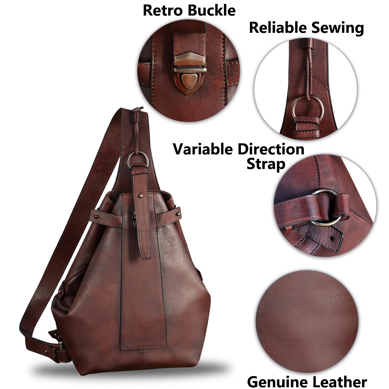 Premium Genuine Leather Sling Bag for Men & Women - Large Crossbody Shoulder Backpack - Durable Chest Bag for Travel, Work & Everyday Use