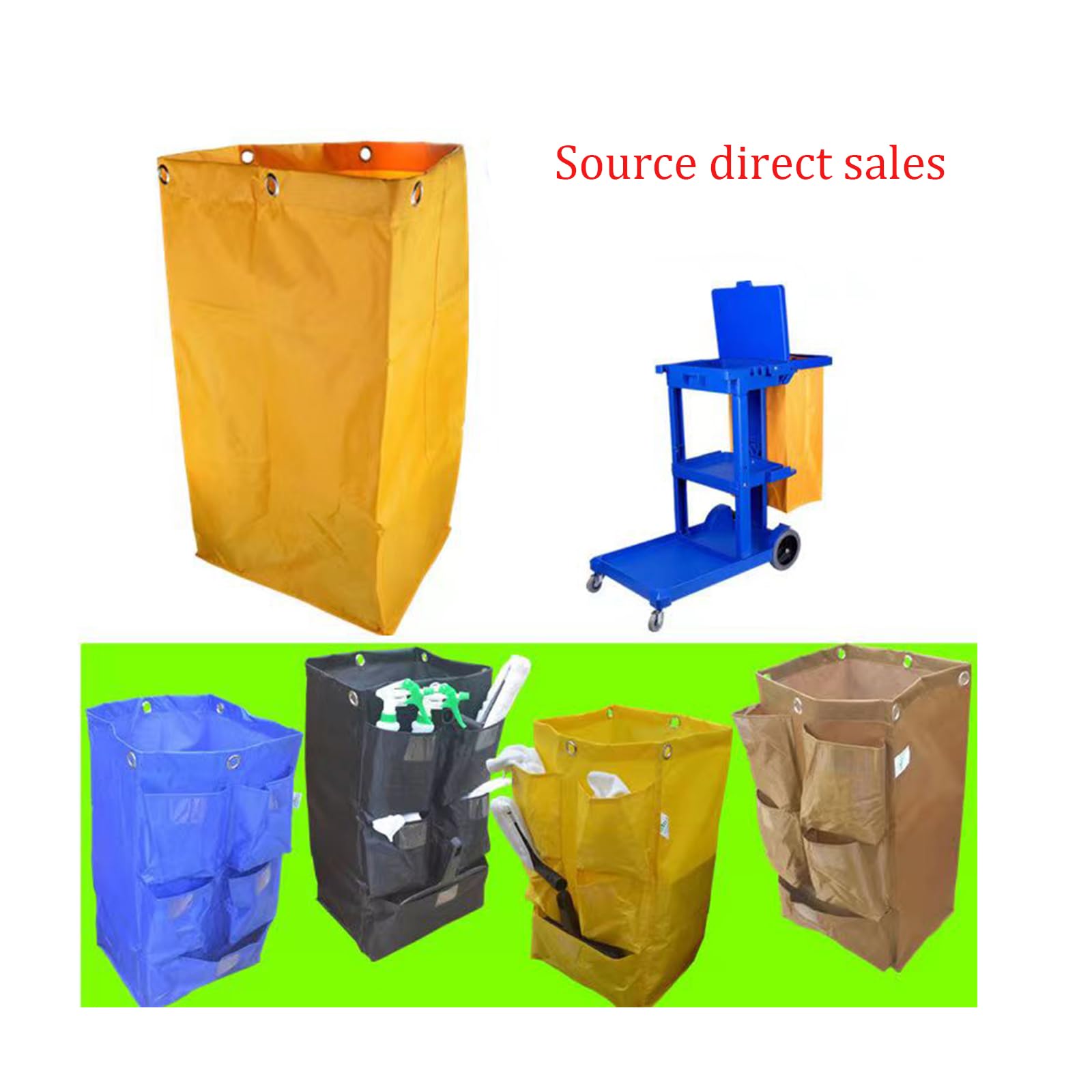 Heavy Duty 25 Gallon Commercial Janitorial Cart Bag - 5 Pocket Waterproof Cleaning Cart Replacement Bag with 6 Brass Grommets | Ideal for Housekeeping, Hotel & Office Cleaning Supplies Storage