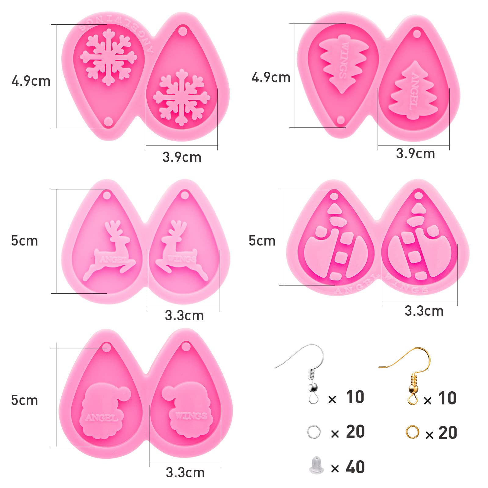 105Pcs Resin Earring Molds Kit with 5 Christmas Theme Silicone Molds - DIY Epoxy Jewelry Casting Set Including Earring Hooks - Perfect for Handmade Unique Earrings, Holiday Gifts & Craft Projects