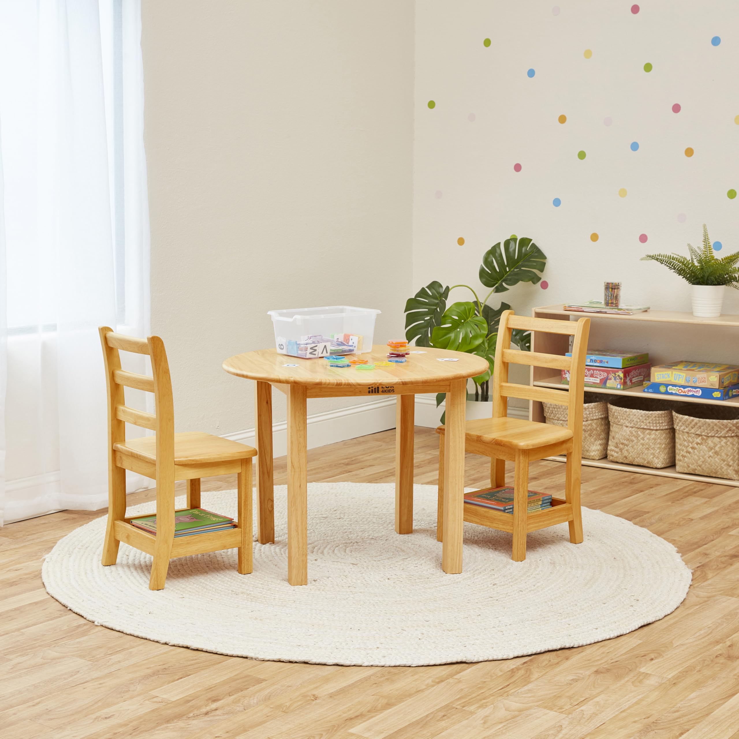 ECR4Kids 2-Pack Three Rung Ladderback Chairs with Storage - 12 Inch Seat Height, Honey Color - Perfect for Classroom Seating, Daycare, and Home Learning Spaces