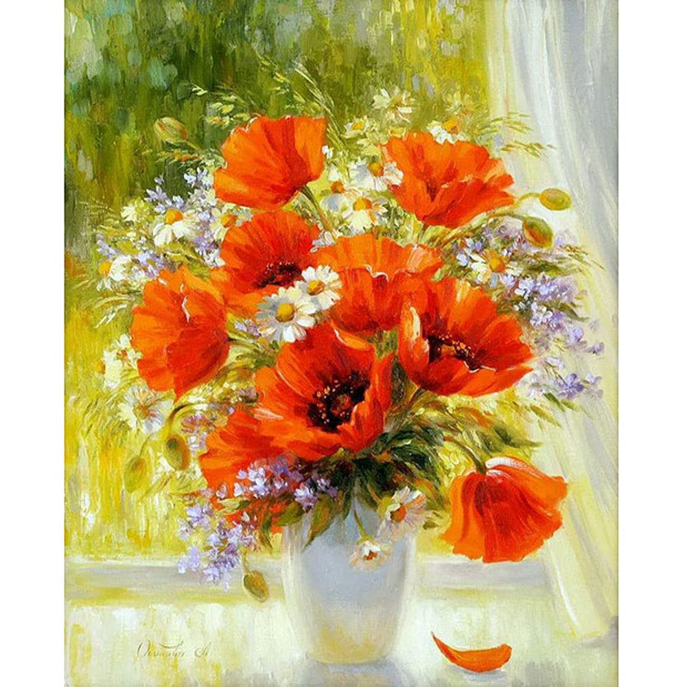 5D Diamond Painting Kit - DIY Flower Vase Cross Stitch Embroidery Art for Adults, Complete Set with Tools & Accessories | Perfect for Home Decor, Wall Art, Bedroom Decoration, Stress Relief & Creative Gift Idea
