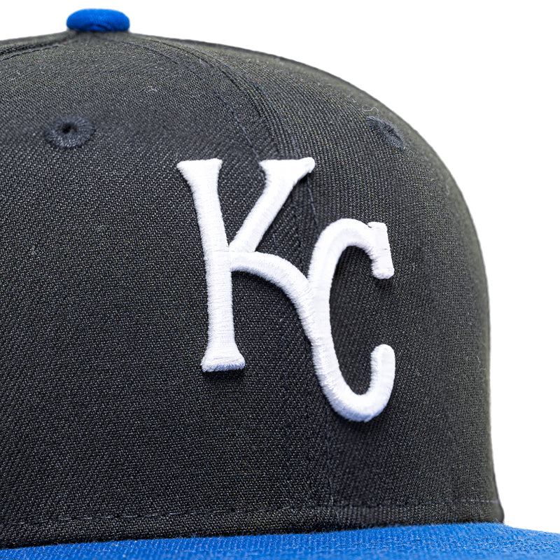 New Era x Politics Kansas City Royals 59FIFTY Fitted Hat - Black/Light Royal - Official MLB Baseball Cap for Men & Women - Perfect for Games, Streetwear & Fan Collections