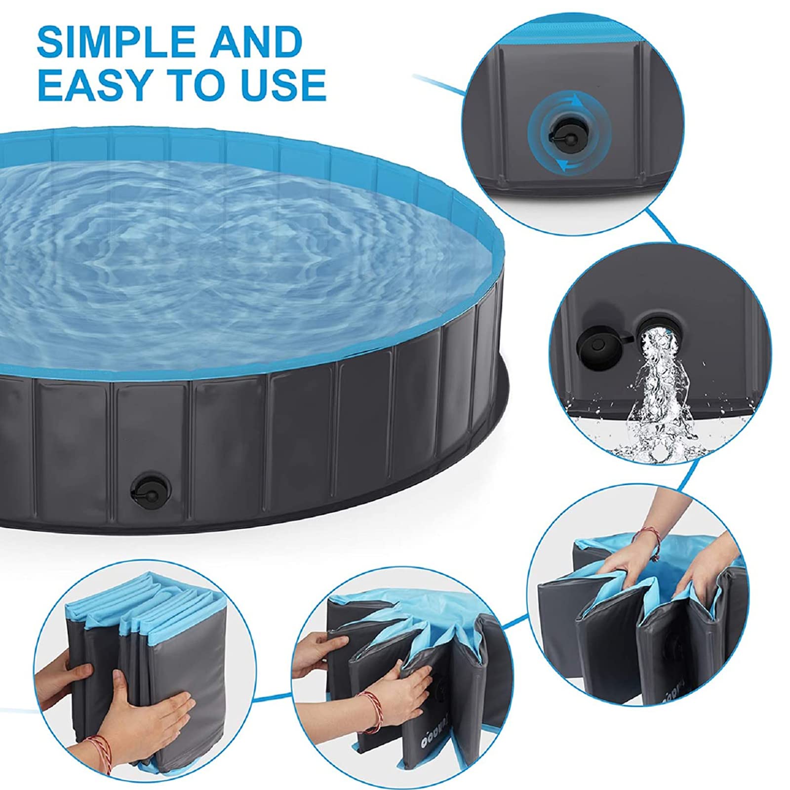Foldable Dog Pool for Pets & Kids - Collapsible PVC Pet Swimming Bath Tub with Slip-Resistant Bottom - Portable Indoor/Outdoor Puppy Bathing Pool for Dogs, Cats & Children | Perfect for Backyard Play, Summer Cooling & Pet Grooming