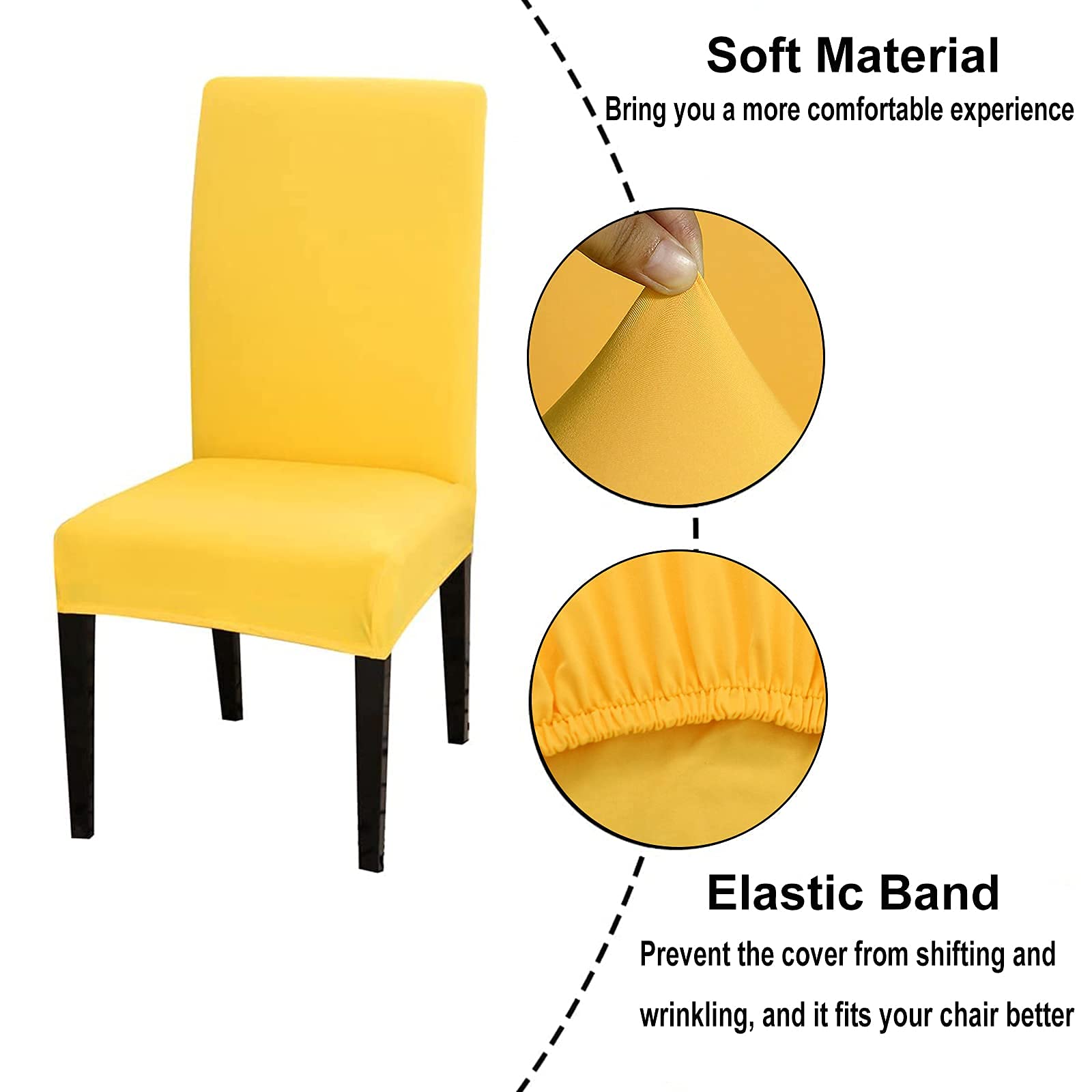 Chickwin 4 Pack Stretchable Washable Dining Chair Covers - Yellow Parsons Slipcovers for Kitchen & Dining Room Chairs, Set of 4 High Back Armless Chair Protectors | Perfect for Home, Restaurant, and Office Use