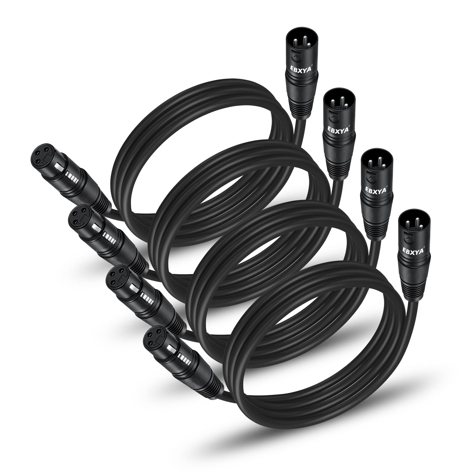 EBXYA 4-Pack 3 Ft XLR Cables - Premium Male to Female Microphone & DMX512 Lighting Patch Cords (3-Pin) for Speakers, Mixers & Stage Lighting | Professional Audio & Stage Performance Setup