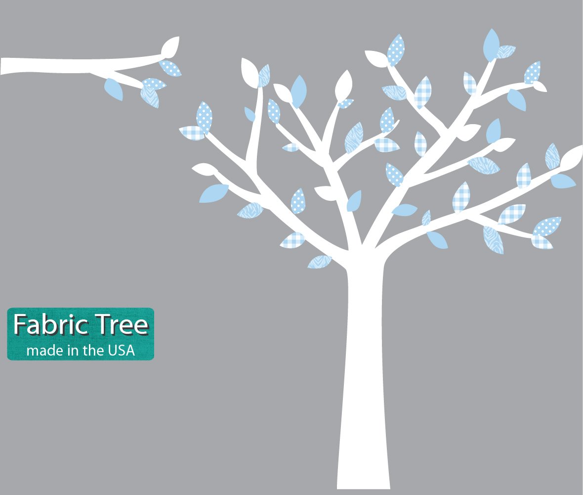 White and Blue Fabric Tree Decals - Removable Tree Stickers for Nursery, Kids Room & Home Decor - Perfect for Wall Art, DIY Projects and Baby Shower Decorations
