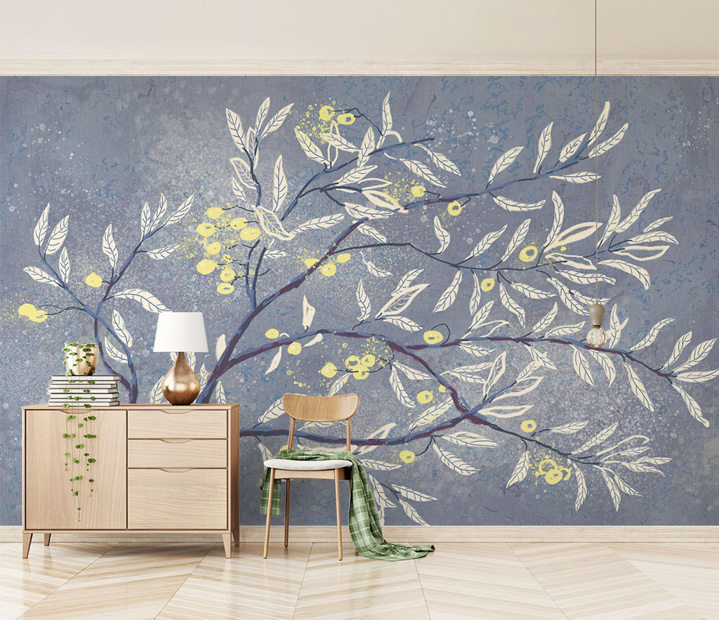 3D Tree with White Leaves Wallpaper Murals - Nature-Inspired Wall Decor for Living Room, Bedroom & Office