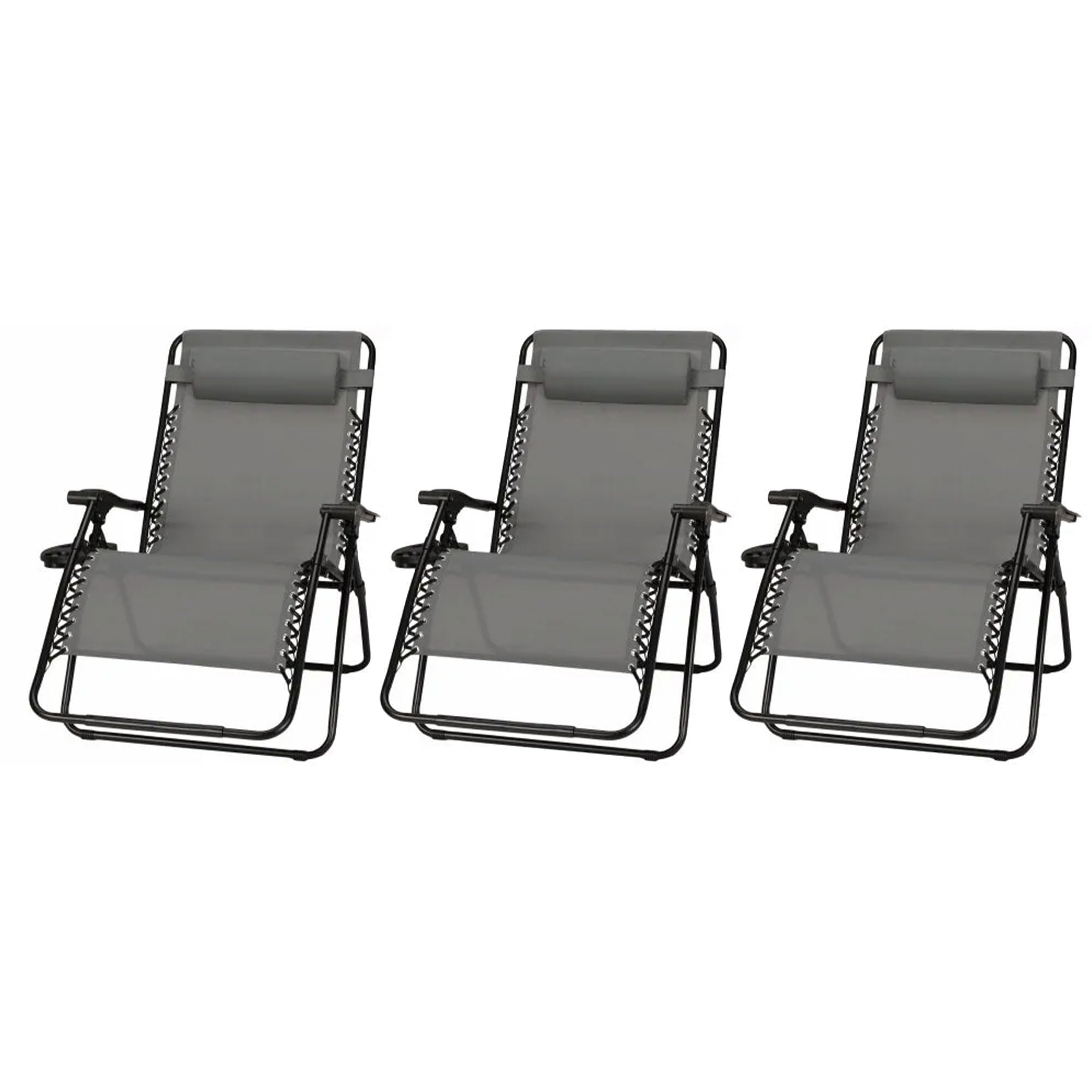 Sunny Isles XL Zero Gravity Outdoor Patio Reclining Chair - Steel Frame Comfortable Lounge Seating Furniture Set (3 Pack, Gray) - Perfect for Backyard, Poolside & Beach Relaxation