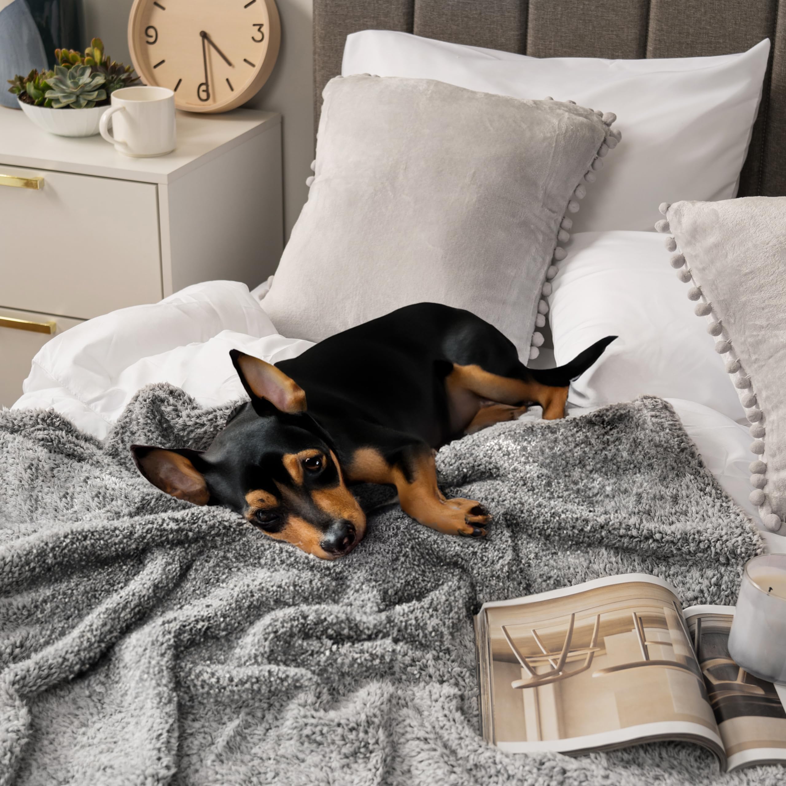 PAVILIA Sherpa Bed Blanket King Size 90x108 - Ultra Soft Plush Fleece Throw Blanket in Heather Grey | Lightweight Microfiber All-Season Comforter for Bed, Couch & Travel | Cozy Warm Blanket for Winter Nights, Movie Time & Camping