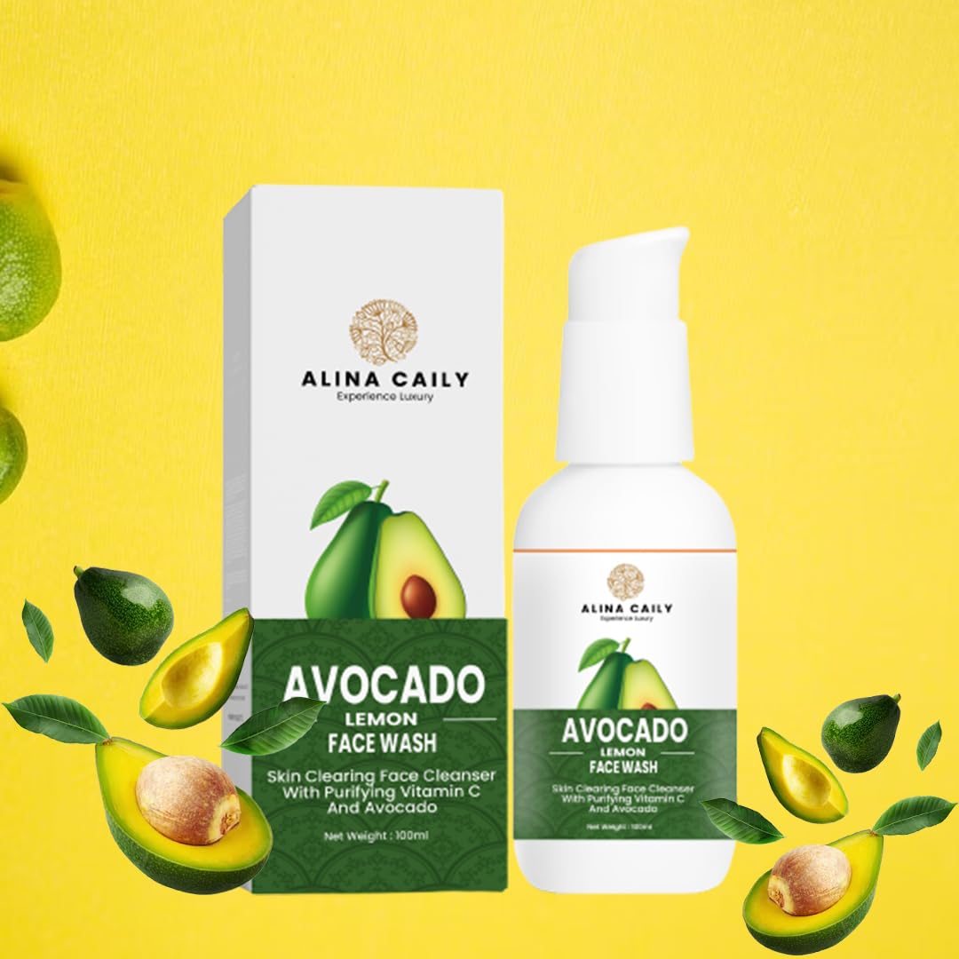Alina Caily Avocado & Lemon Face Wash for Women - Vitamin C Anti-Aging Cleanser for All Skin Types, Oily Skin Care, 100ml, Paraben-Free | Gentle Daily Cleansing & Brightening Skincare Routine