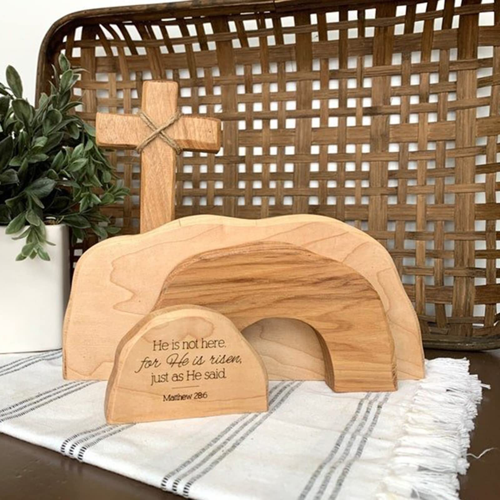 Easter Resurrection Scene Set - Wooden Jesus Nativity Decor for Home Table, Christian Spring Figurine Ornament - Perfect for Easter Celebrations, Church Events & Holiday Home Decor (A-1)