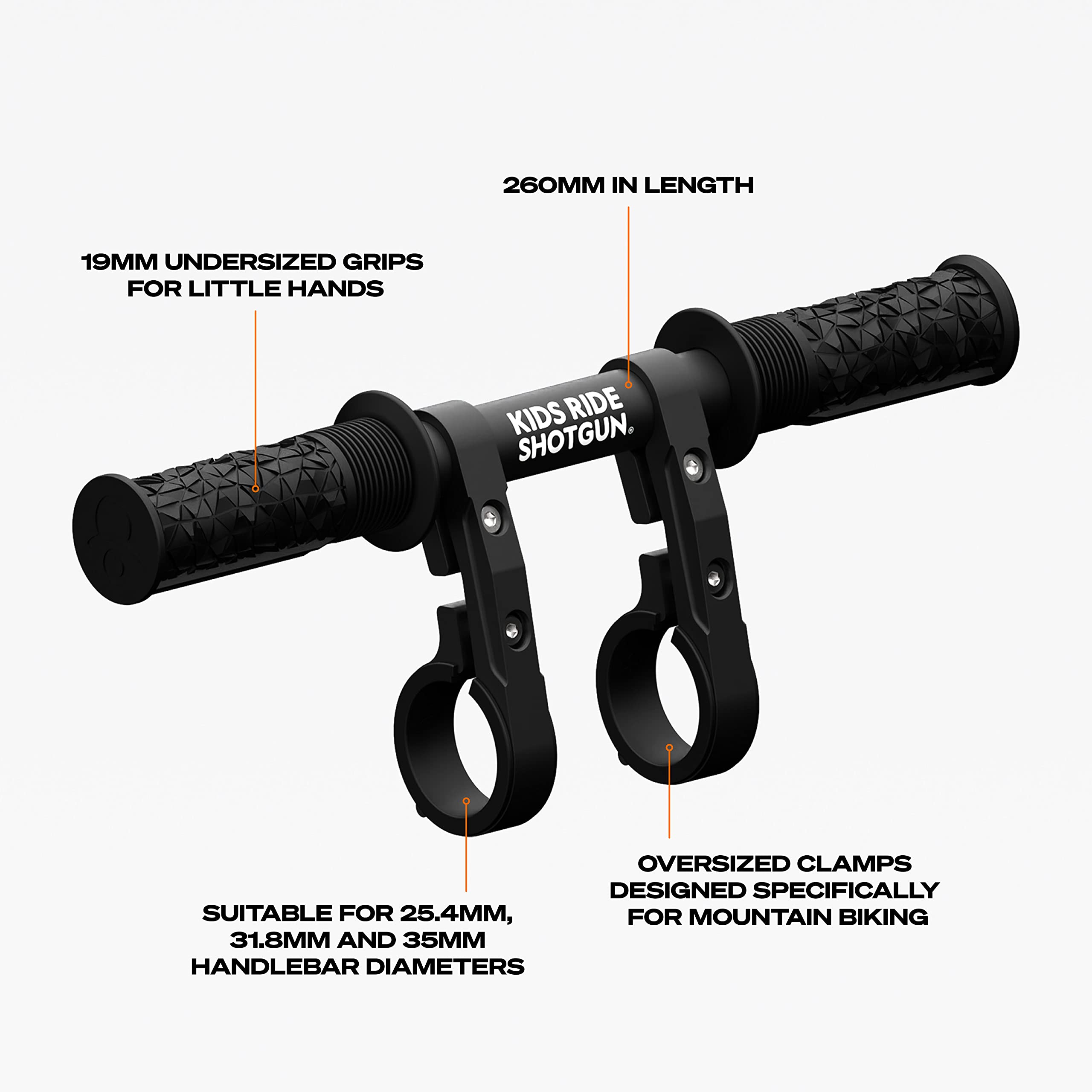 SHOTGUN Kids Bike Handlebar Attachment | Mountain Bike Child Seat Accessory | Easy Install & Remove (2.0 Child Handlebar) - Perfect for Family Cycling & Trail Adventures