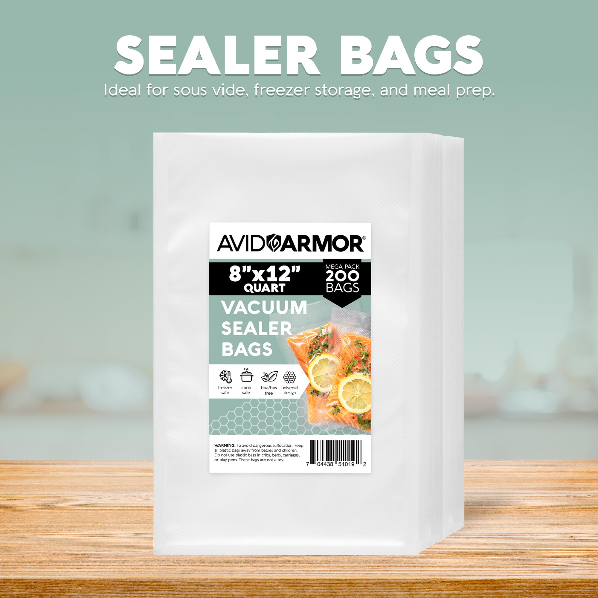 Avid Armor Vacuum Sealer Bags 200 Quart (8x12 Inch) – BPA-Free Heavy Duty Commercial Grade Food Storage Bags for Vacuum Sealing, Meal Prep, Sous Vide, Freeze Dried & Dehydrated Foods – Ideal for Kitchen, Camping & Long-Term Food Preservation