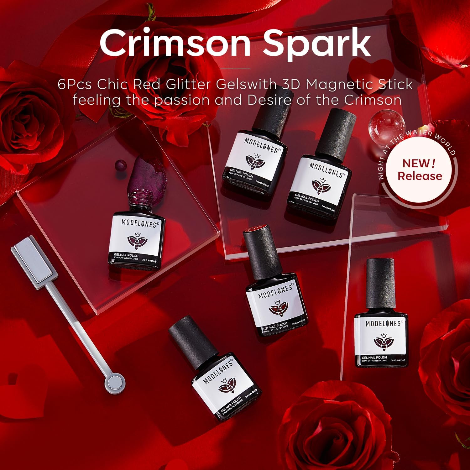 Modelones 6PCS Gel Nail Polish Set - Red Burgundy Purple Glitter & Cat Eye Chameleon Shimmer Soak Off LED UV Nail Art Kit for Manicure Salon & DIY Home Nail Care | Perfect Gift for Nail Lovers