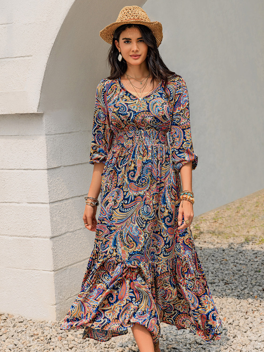 Elegant Long Sleeve Midi Dress for Women - Flowy Fall & Winter Maxi Dress with Pockets | Perfect for Office, Date Night, Church & Holiday Parties