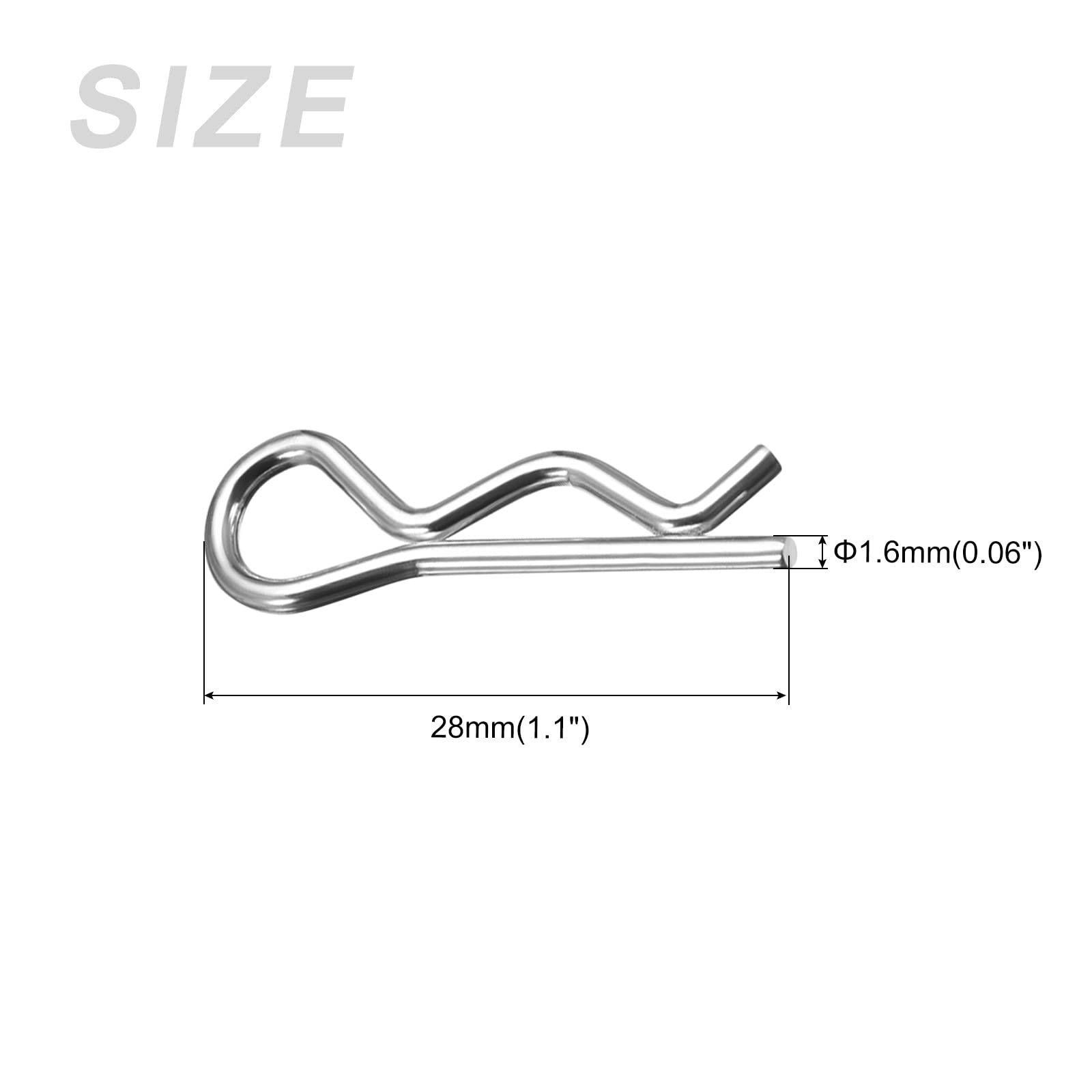 METALLIXITY Cotter Pins 1.6mm x 28mm - 20Pcs Carbon Steel R-Clip Pins for Hitch Pin Lock Systems - Silver Tone - Heavy Duty Fasteners for Trailers, Machinery & Automotive Applications