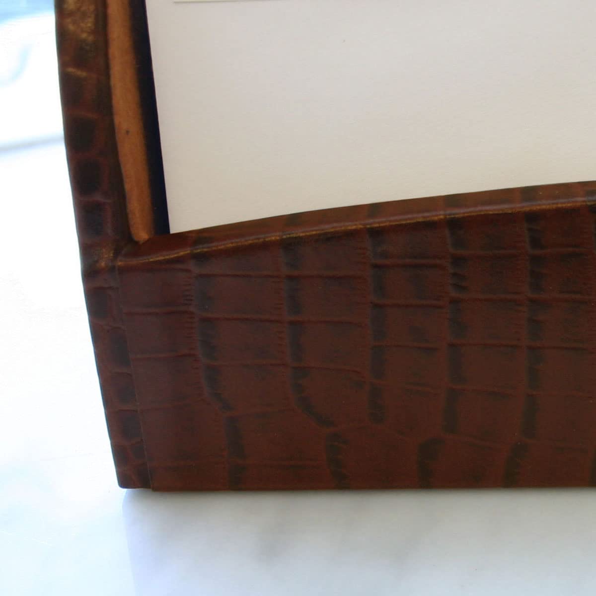 Dacasso Genuine Leather Letter Holder - Brown Crocodile Embossed Design for Office Desk Organizer | Perfect for Mail, Bills, and Documents Storage