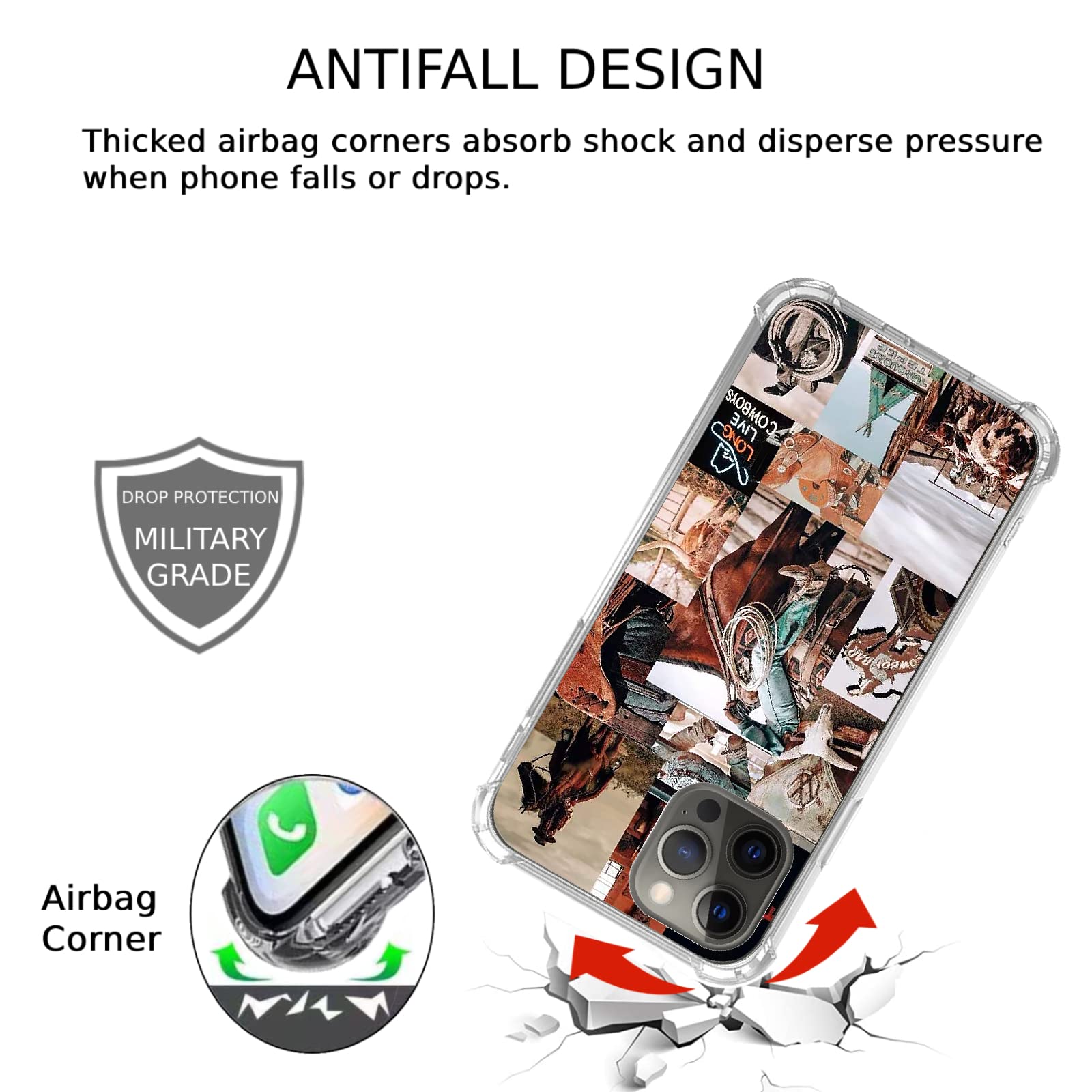 Western Cowboy Riding Horse Phone Case for iPhone 12 Pro Max - Wild West Scenery TPU Bumper Cover with Hippie Aesthetic for Men, Women & Teens | Perfect for Rodeo Fans, Country Music Lovers & Outdoor Adventures