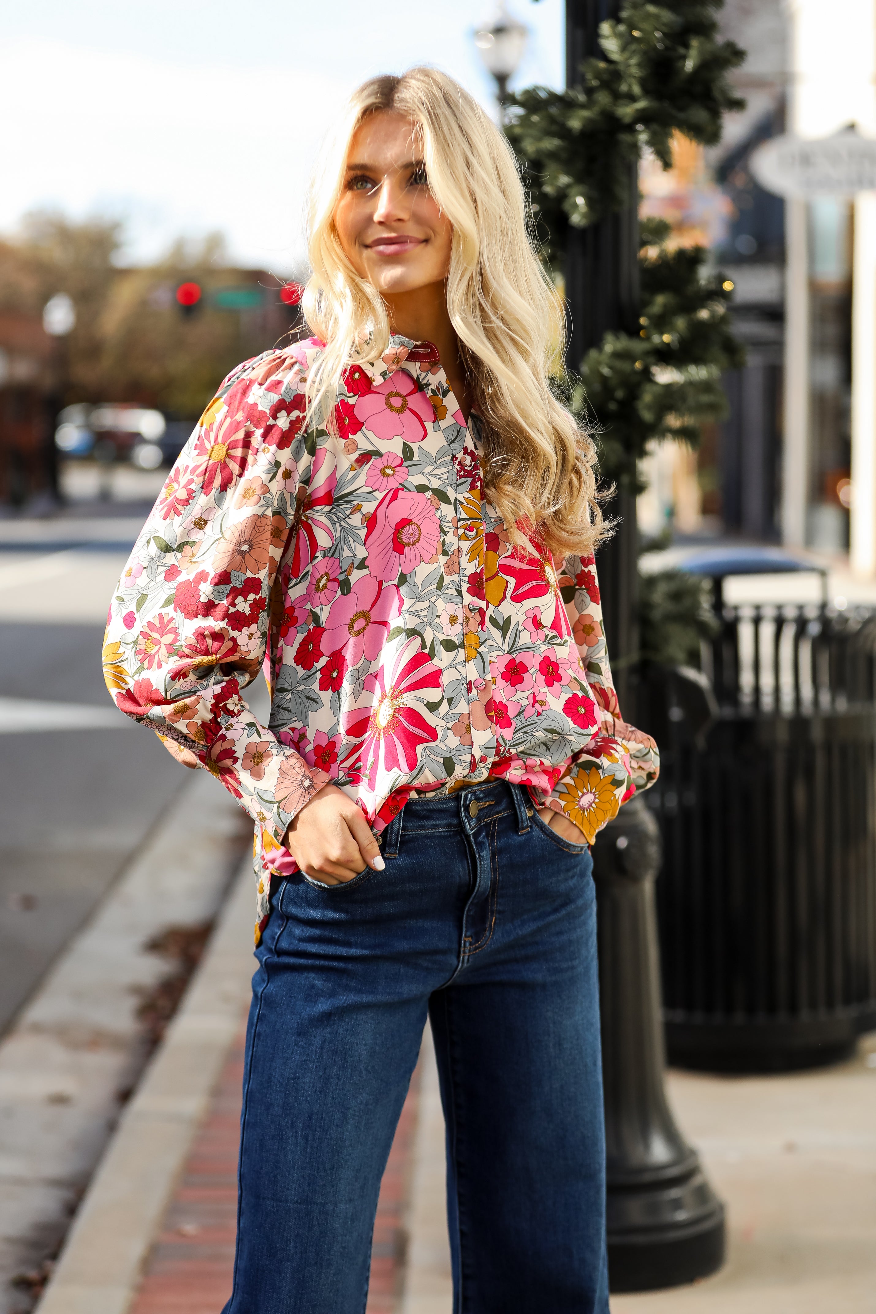 Darling Fantasy Pink Floral Button Up Blouse for Women - Elegant Feminine Top for Office, Date Night & Spring Outfits